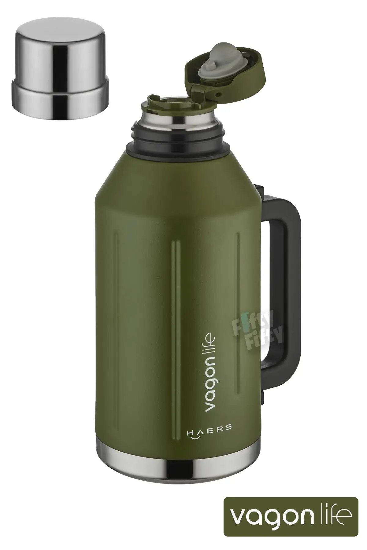 Vagonlife 1.2 Litre Bardaklı Kullanım Kulplu Paslanmaz Çelik Termos-FFVGN1004-1200ML