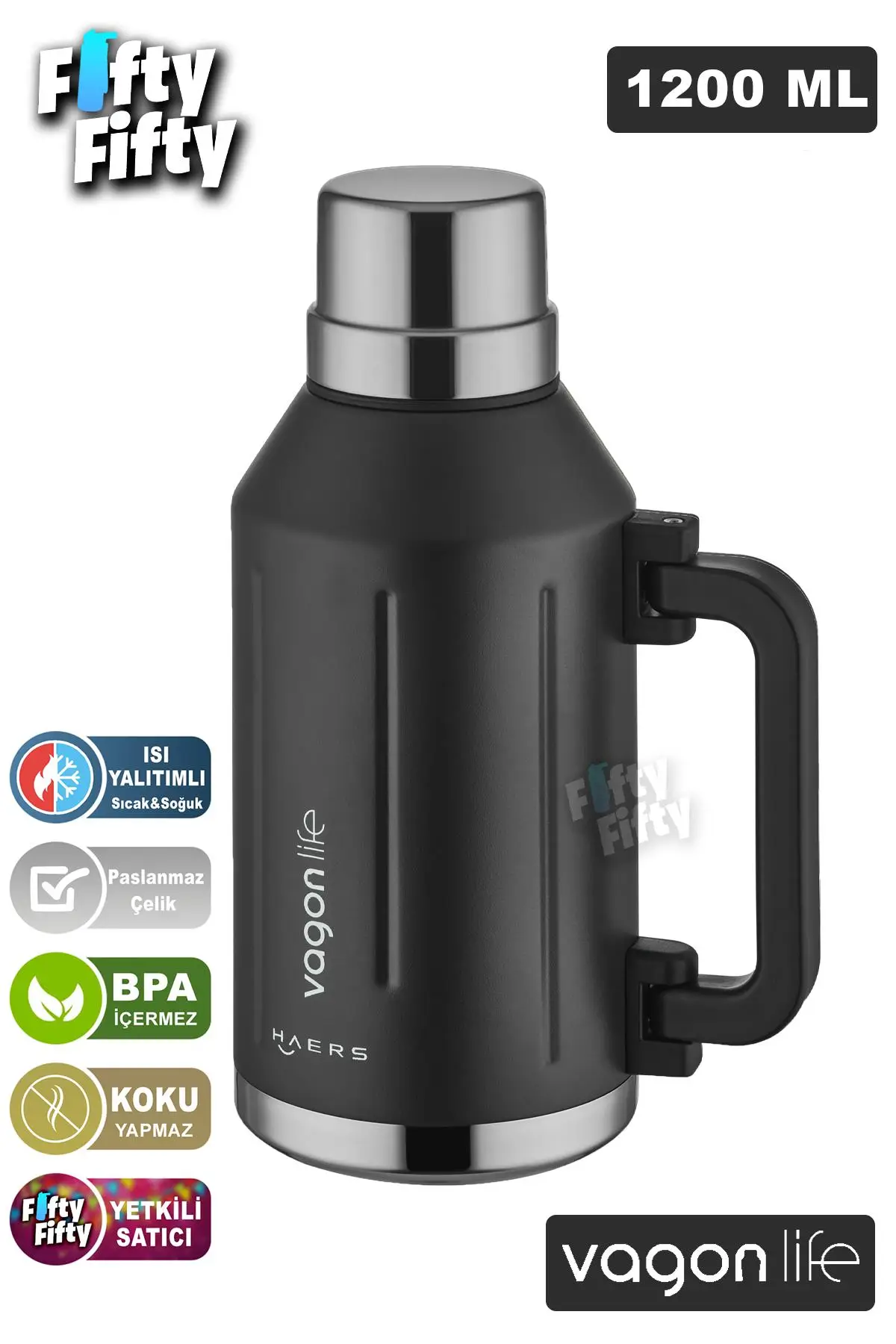 Vagonlife 1.2 Litre Bardaklı Kullanım Kulplu Paslanmaz Çelik Termos-FFVGN1004-1200ML