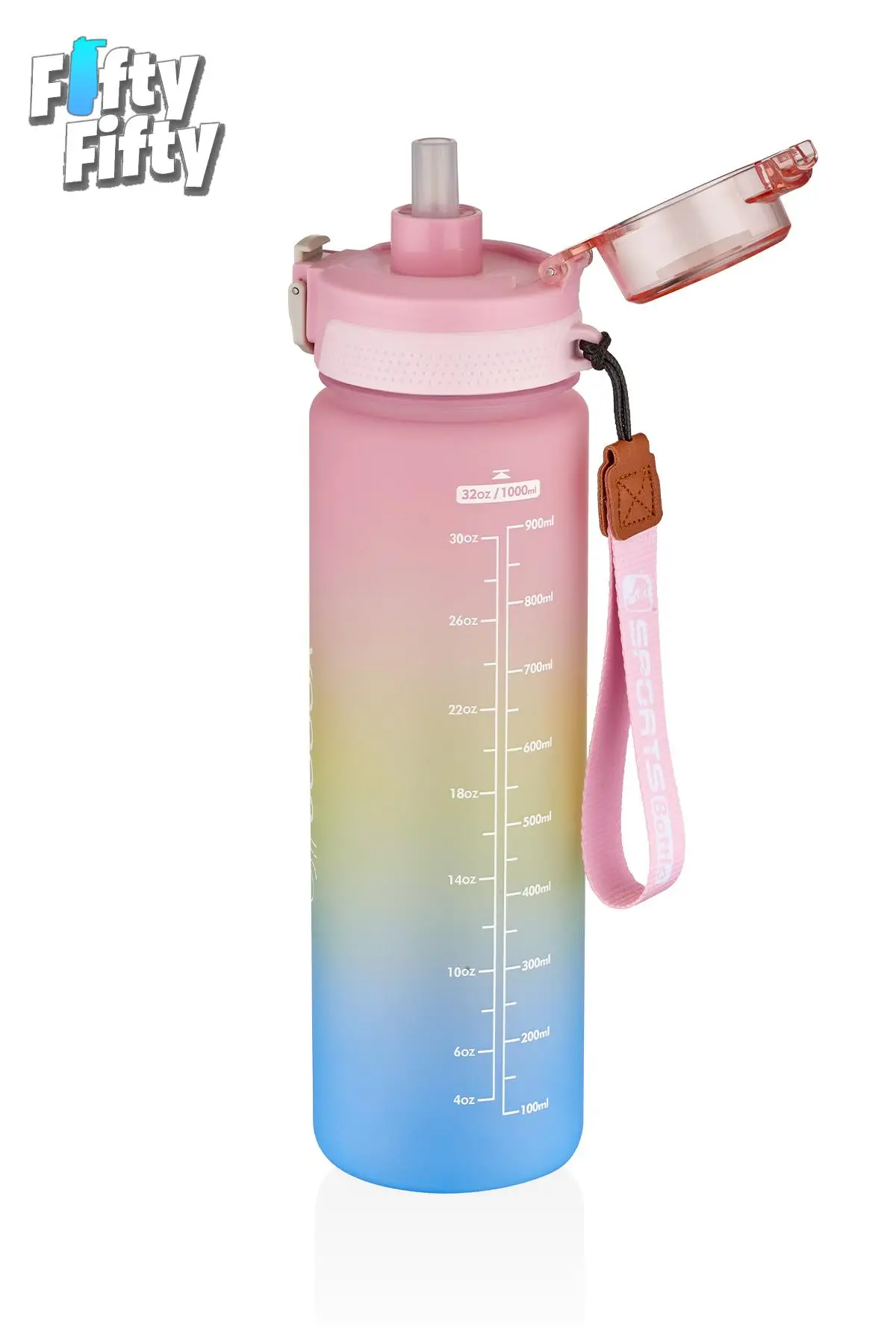 Vagonlife 1 LİTRE Çift Renk Motivasyon Su Matarası Çift Kullanım Pipetli Ve Rahat İçim Sticker Hediyeli