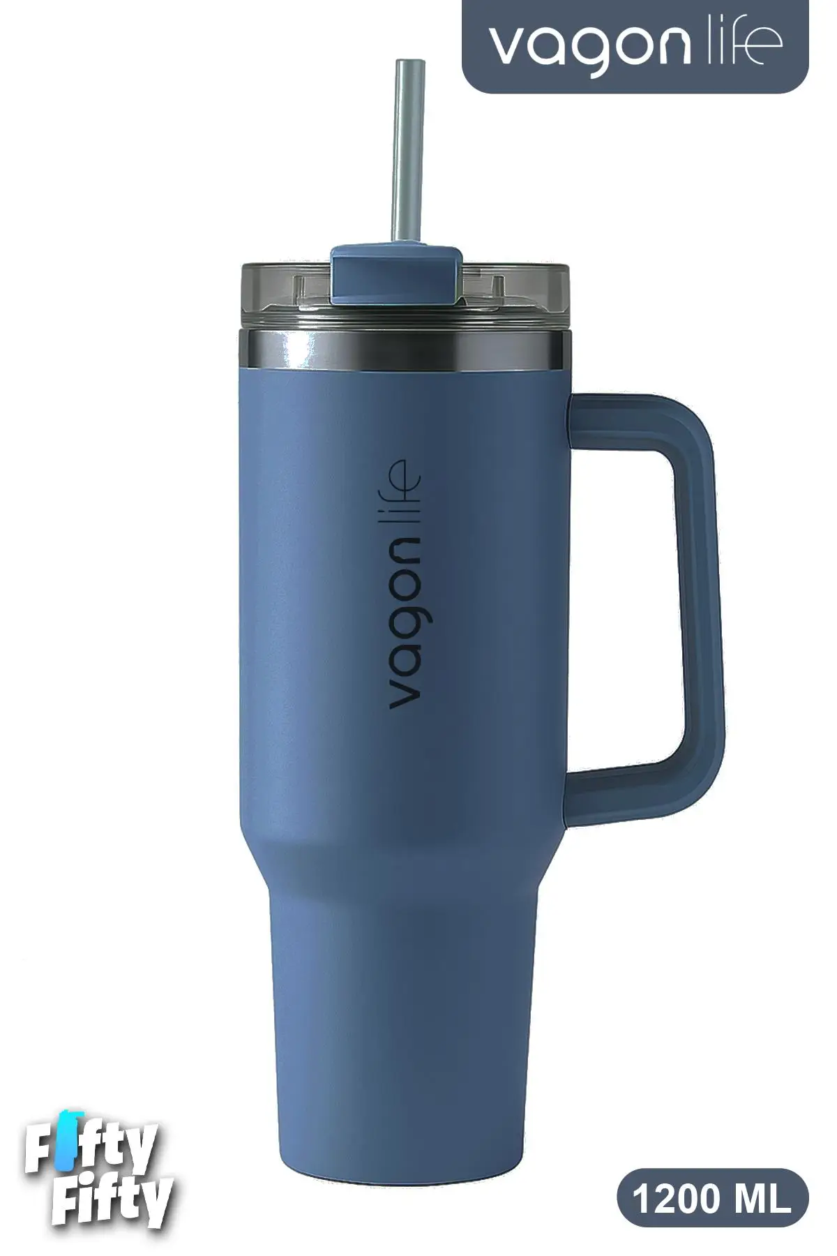Vagonlife Quencher Cup 1200 ML Pipetli/Rahat İçim Kulplu Paslanmaz Çelik Termos -FFVGN0581200ML - Mavi