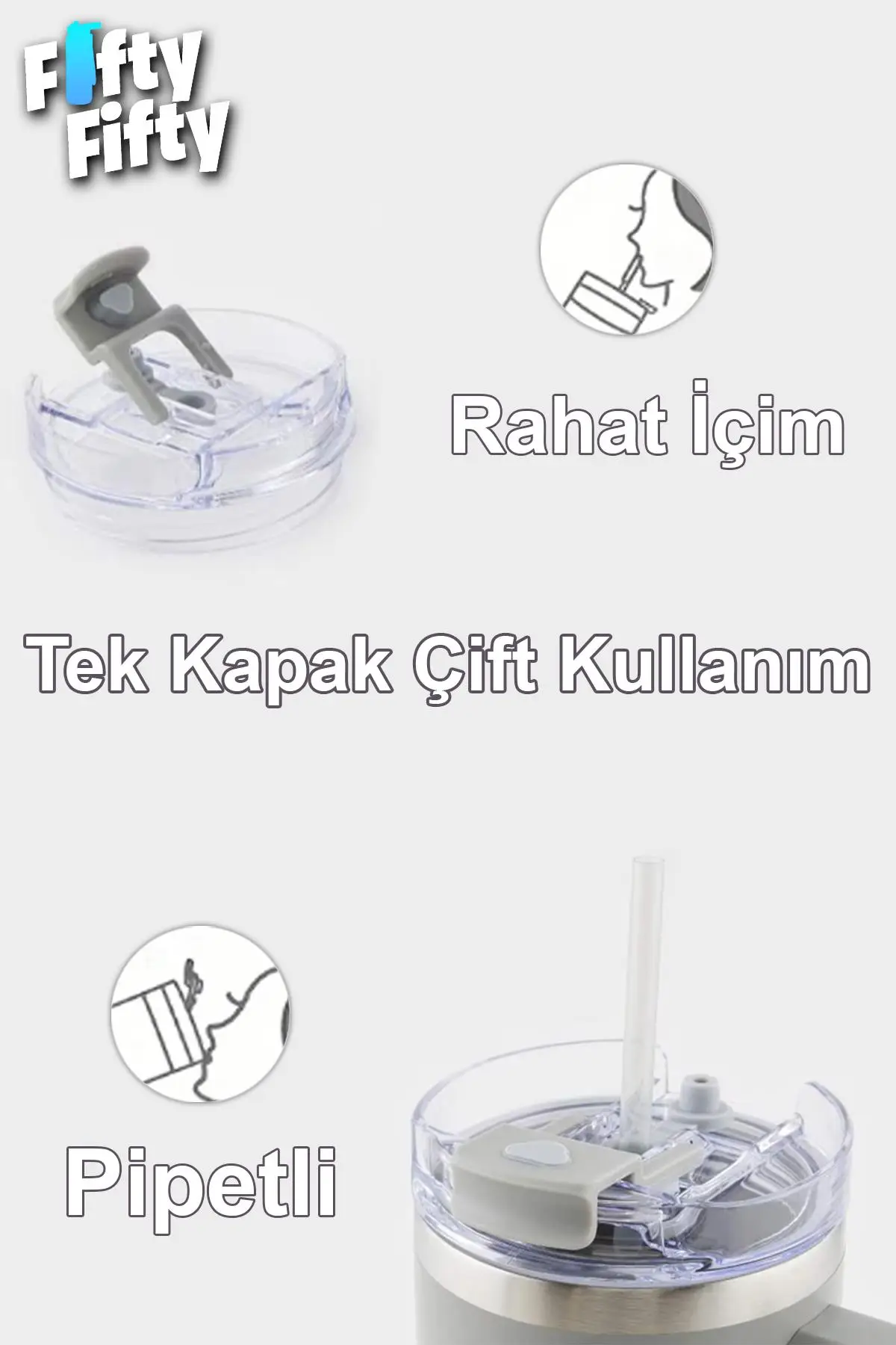 Vagonlife Quencher Cup 1200 ML Pipetli/Rahat İçim Kulplu Paslanmaz Çelik Termos -FFVGN0581200ML