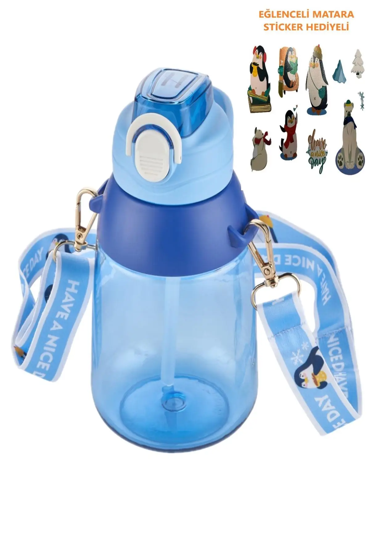 Vagonlife Taşıma Askılı Pipetli 800 ml Çocuk Su Matarası Sticker Hediyeli