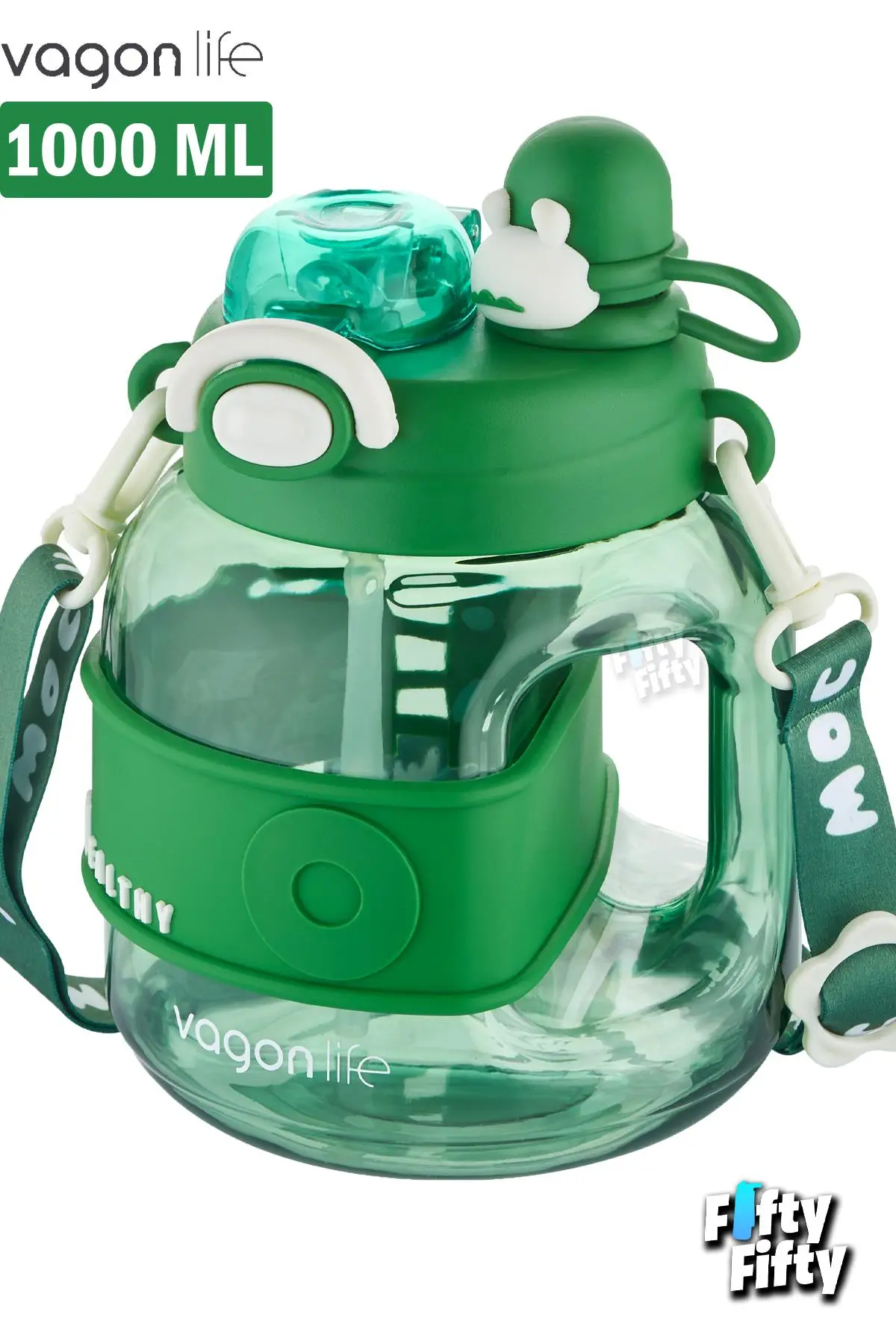 Vagonlife Tek Kapak Çift Kullanım Pipetli/Rahat İçim 1000 ML Boyun Askılı Çocuk Su Matarası-FFVGN6278-1000ML