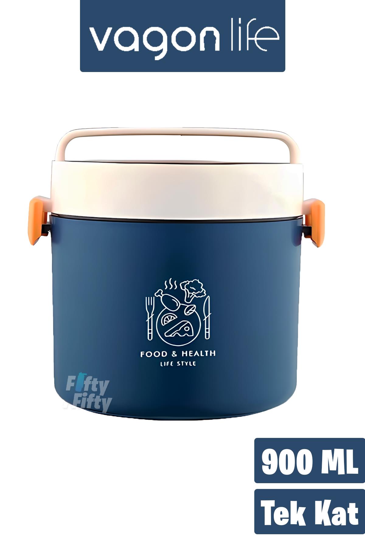 Vagonlife Tek Kat Yuvarlak Bento Lunch Box Ofis-Okul İçin Yeni Nesil Sefer Tası -FFLBOX5431KAT - Lacivert