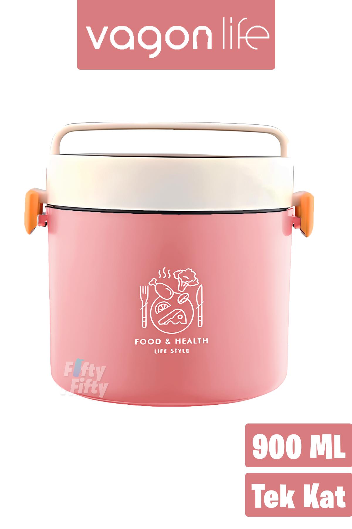 Vagonlife Tek Kat Yuvarlak Bento Lunch Box Ofis-Okul İçin Yeni Nesil Sefer Tası -FFLBOX5431KAT - Pembe