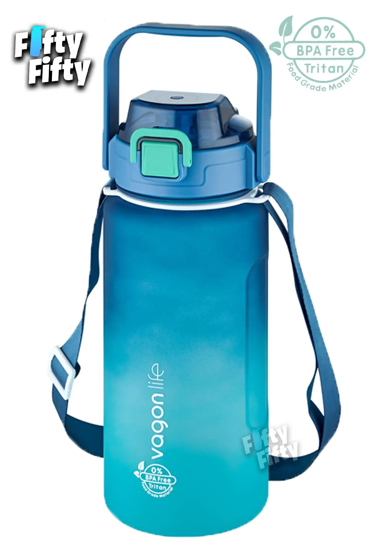 Vagonlife Tritan 1500ml Askılı-Pipetli/Pipetsiz Kullanım Çift Renk SoftTouch Motivasyon Matarası Çıkartma Hediyeli