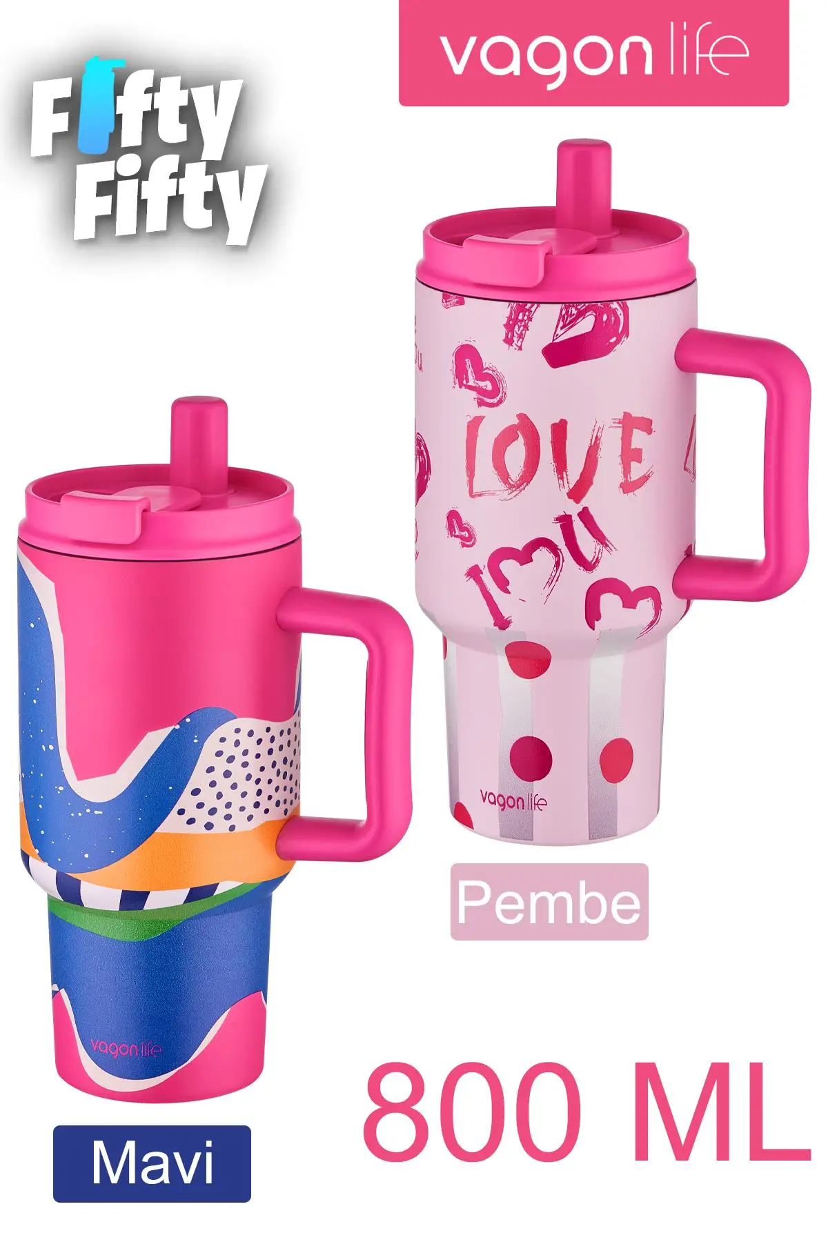 Vagonlife Tumbler Cup 800 ML Pipetli/Rahat İçim Vakumlu Paslanmaz Çelik Termos-FFVGN8138800ML