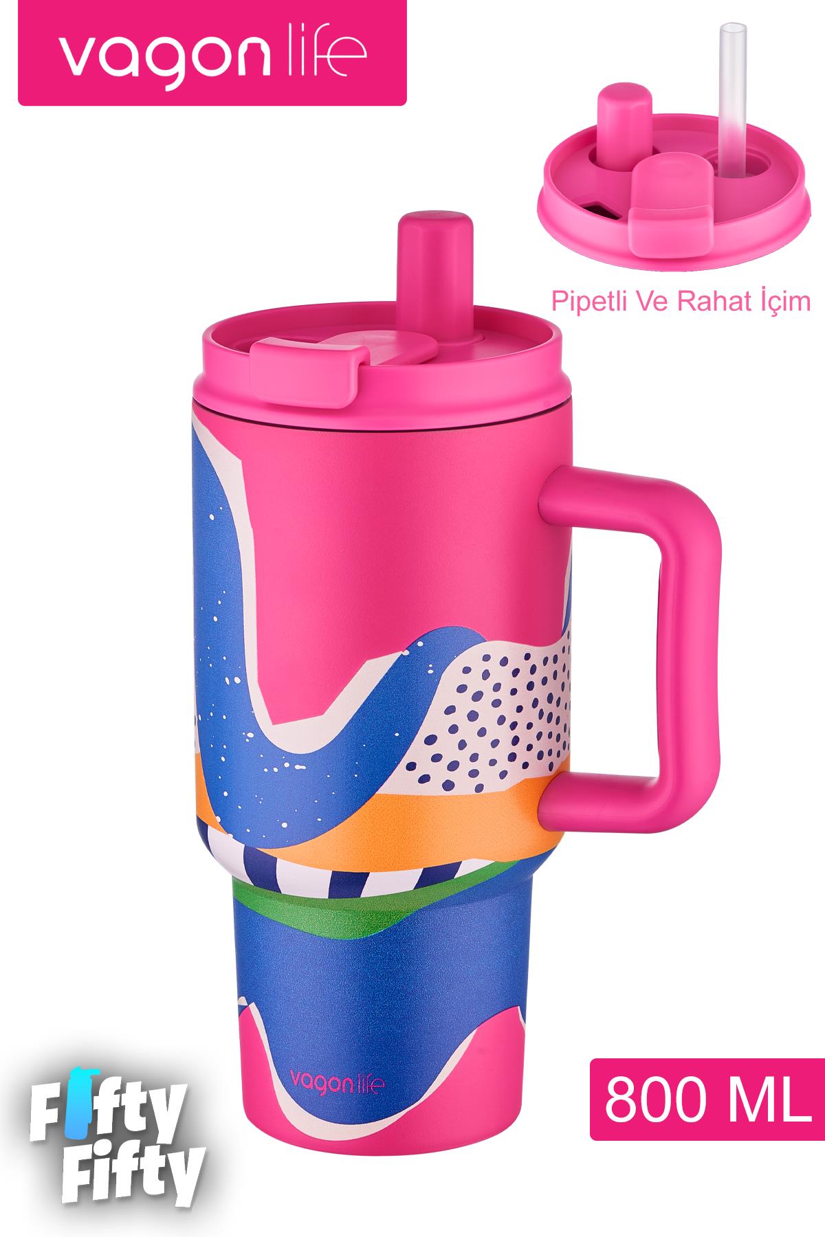 Vagonlife Tumbler Cup 800 ML Pipetli/Rahat İçim Vakumlu Paslanmaz Çelik Termos-FFVGN8138800ML - Mavi