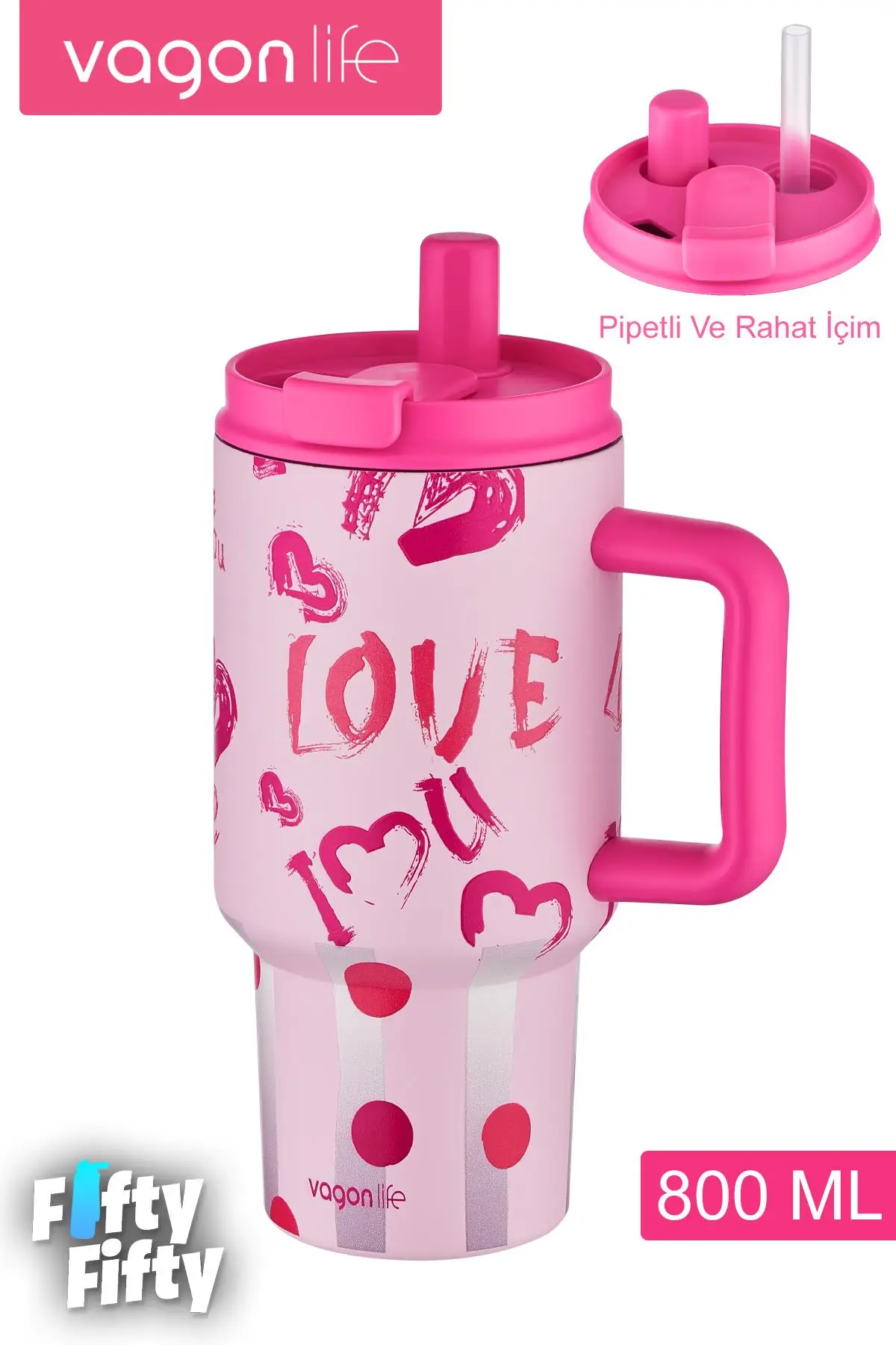Vagonlife Tumbler Cup 800 ML Pipetli/Rahat İçim Vakumlu Paslanmaz Çelik Termos-FFVGN8138800ML