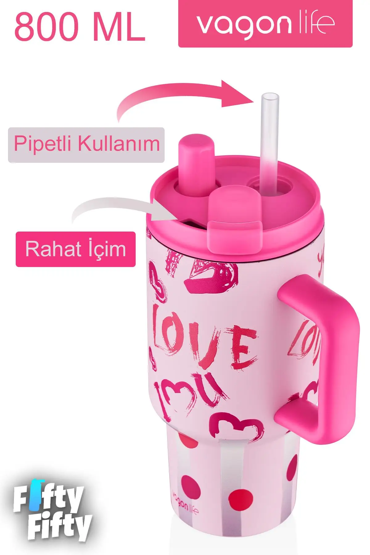 Vagonlife Tumbler Cup 800 ML Pipetli/Rahat İçim Vakumlu Paslanmaz Çelik Termos-FFVGN8138800ML