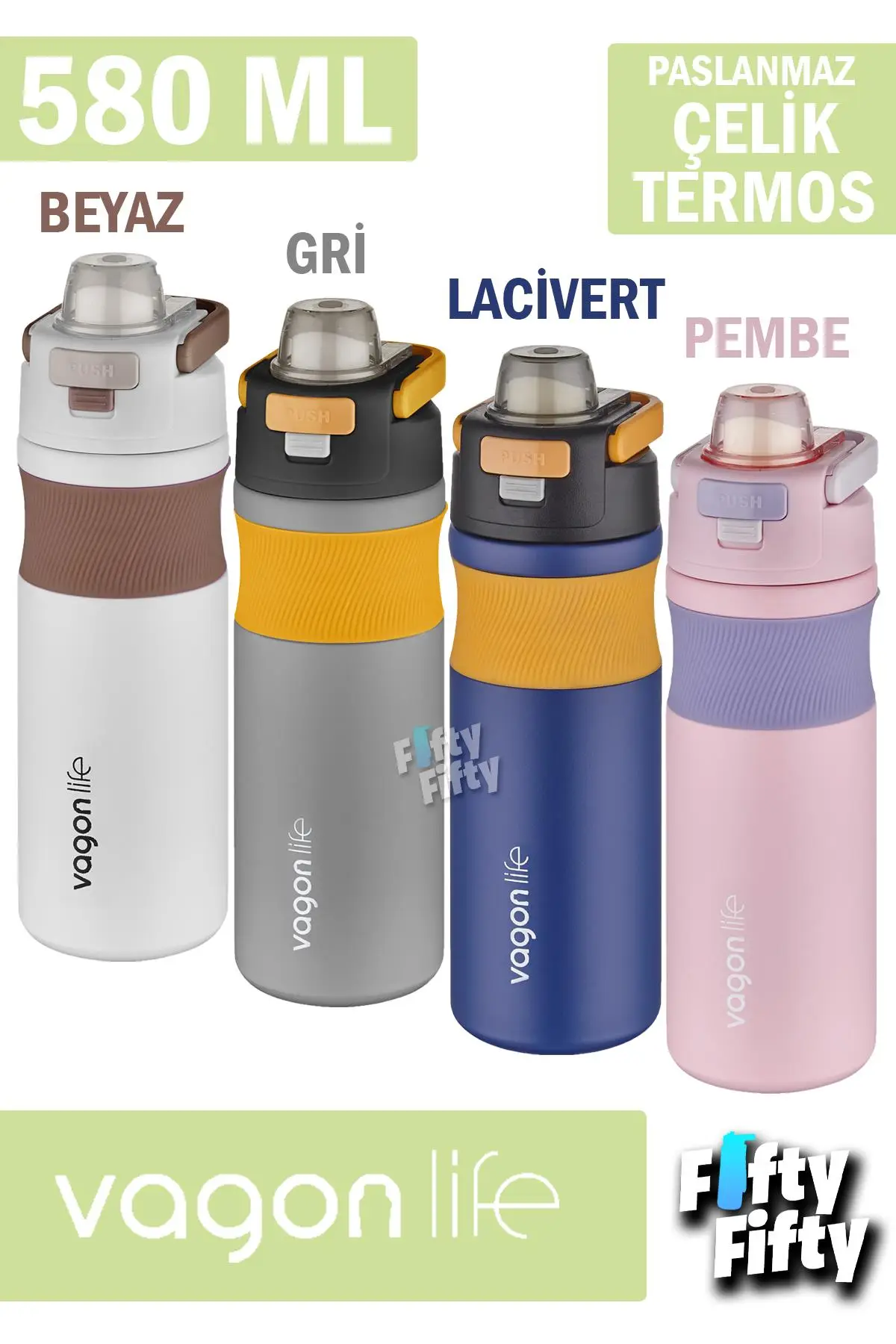 Vagonlife 580 ML Çelik Termos Pipetli/Pipetsiz(Rahat İçim) Kaydırmaz Gövde-FFVGN033580ML