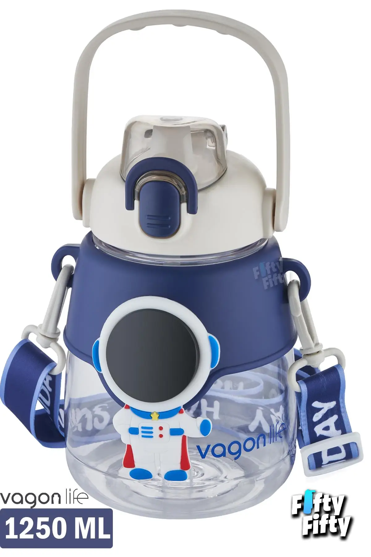 Vagonlife Silikon Pipetli 1250 ML Büyük Boy Askılı Ve Kulplu Su Matarası -Çıkartma Hediyeli-FFVGN6276-1250ML
