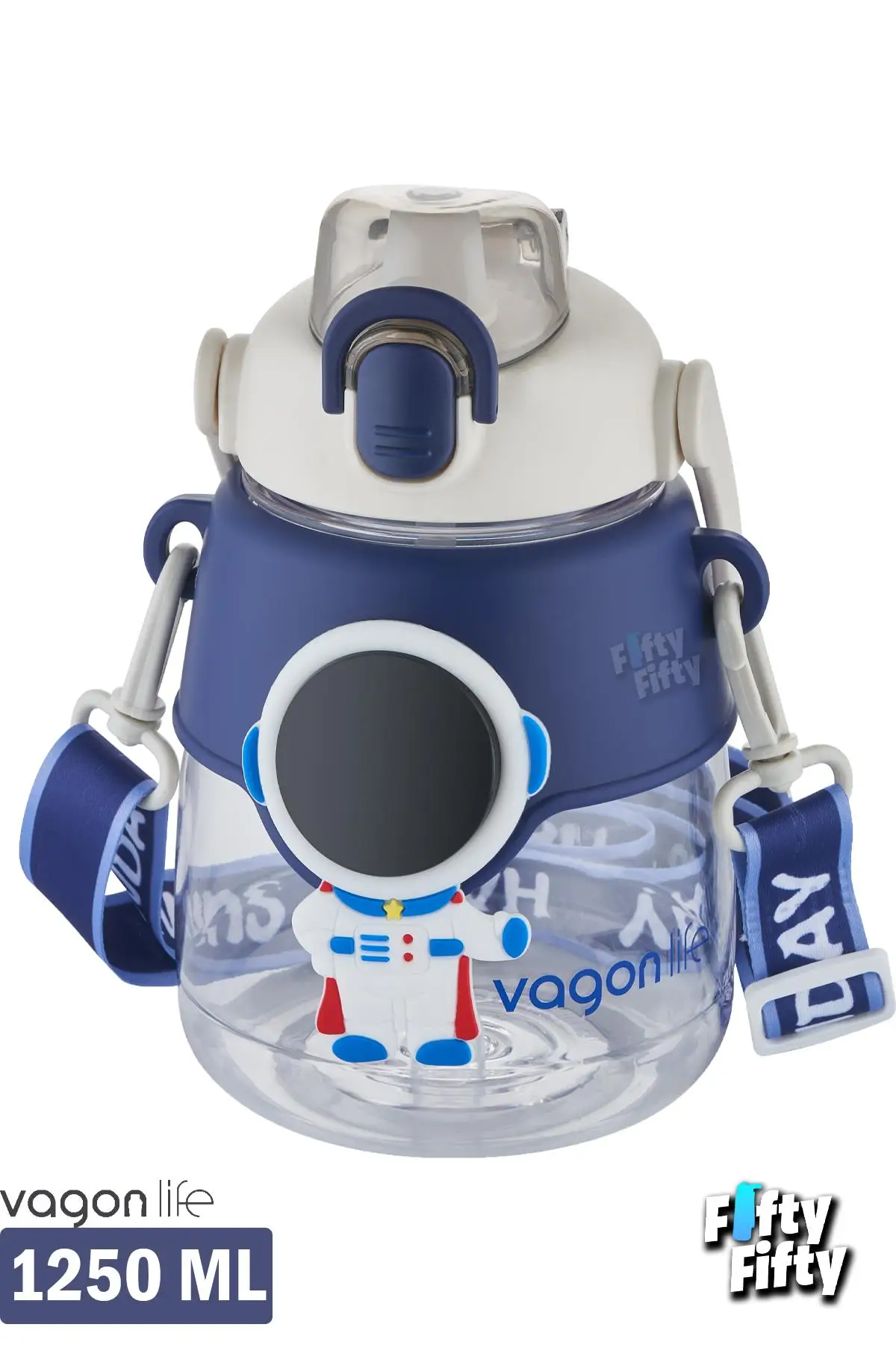 Vagonlife Silikon Pipetli 1250 ML Büyük Boy Askılı Ve Kulplu Su Matarası -Çıkartma Hediyeli-FFVGN6276-1250ML
