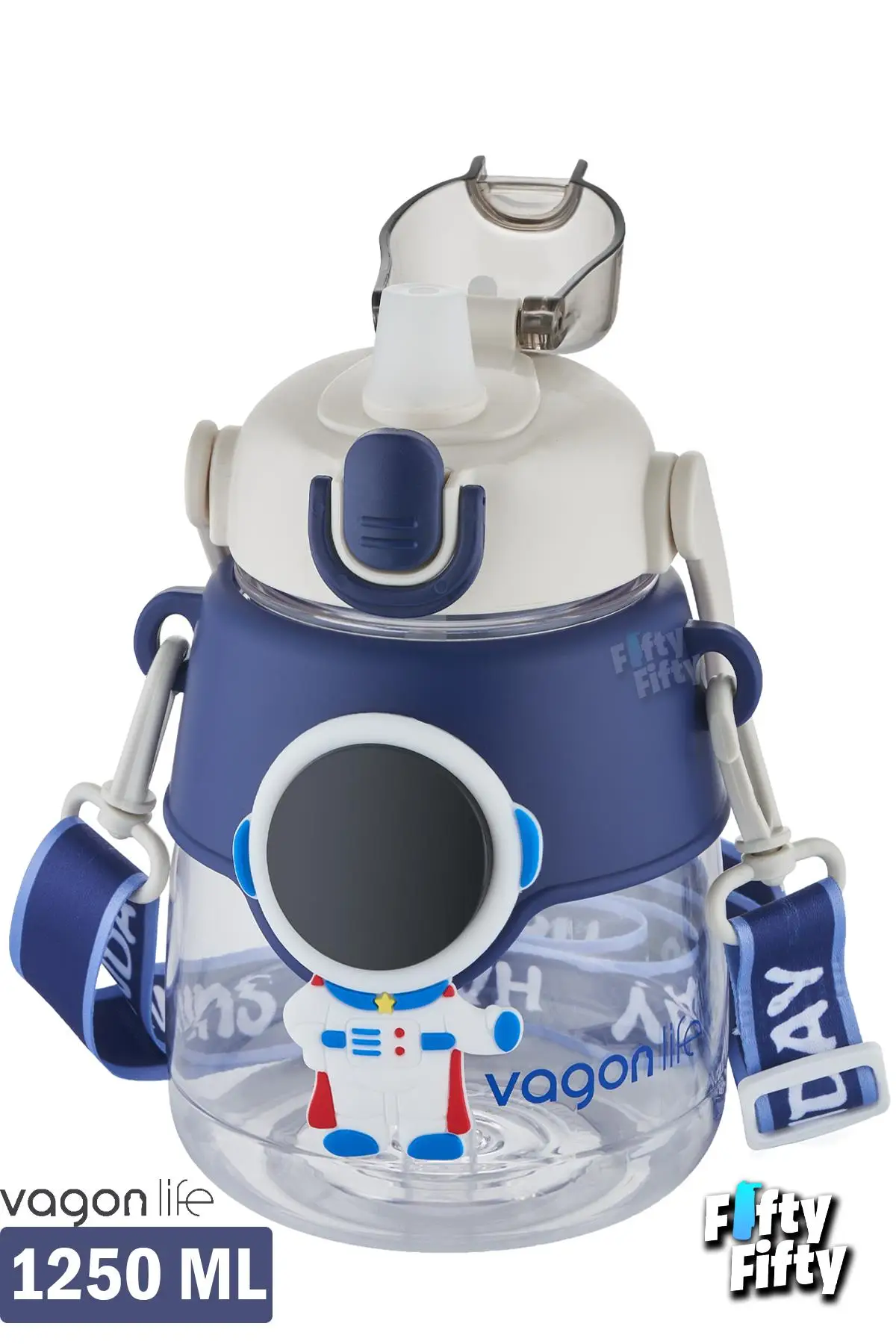 Vagonlife Silikon Pipetli 1250 ML Büyük Boy Askılı Ve Kulplu Su Matarası -Çıkartma Hediyeli-FFVGN6276-1250ML