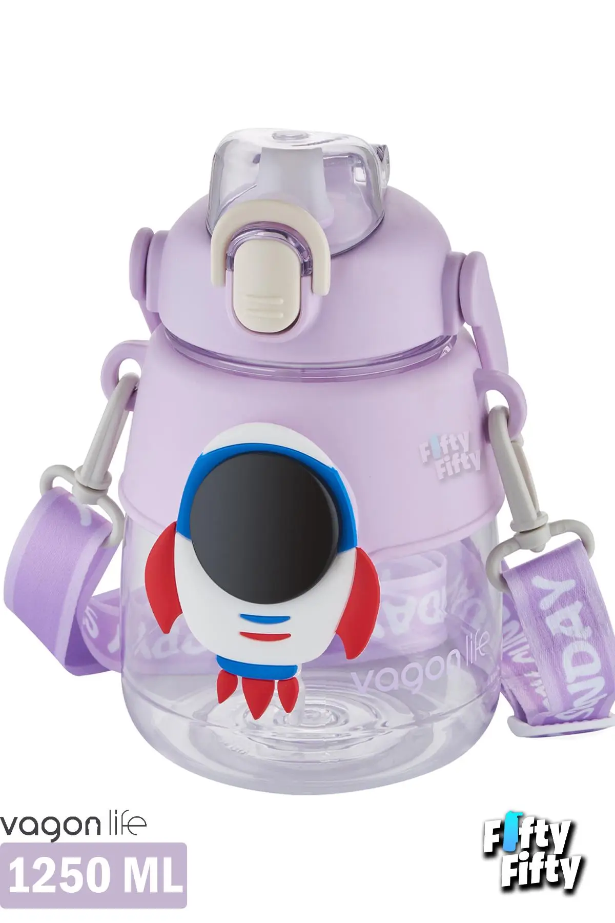 Vagonlife Silikon Pipetli 1250 ML Büyük Boy Askılı Ve Kulplu Su Matarası -Çıkartma Hediyeli-FFVGN6276-1250ML