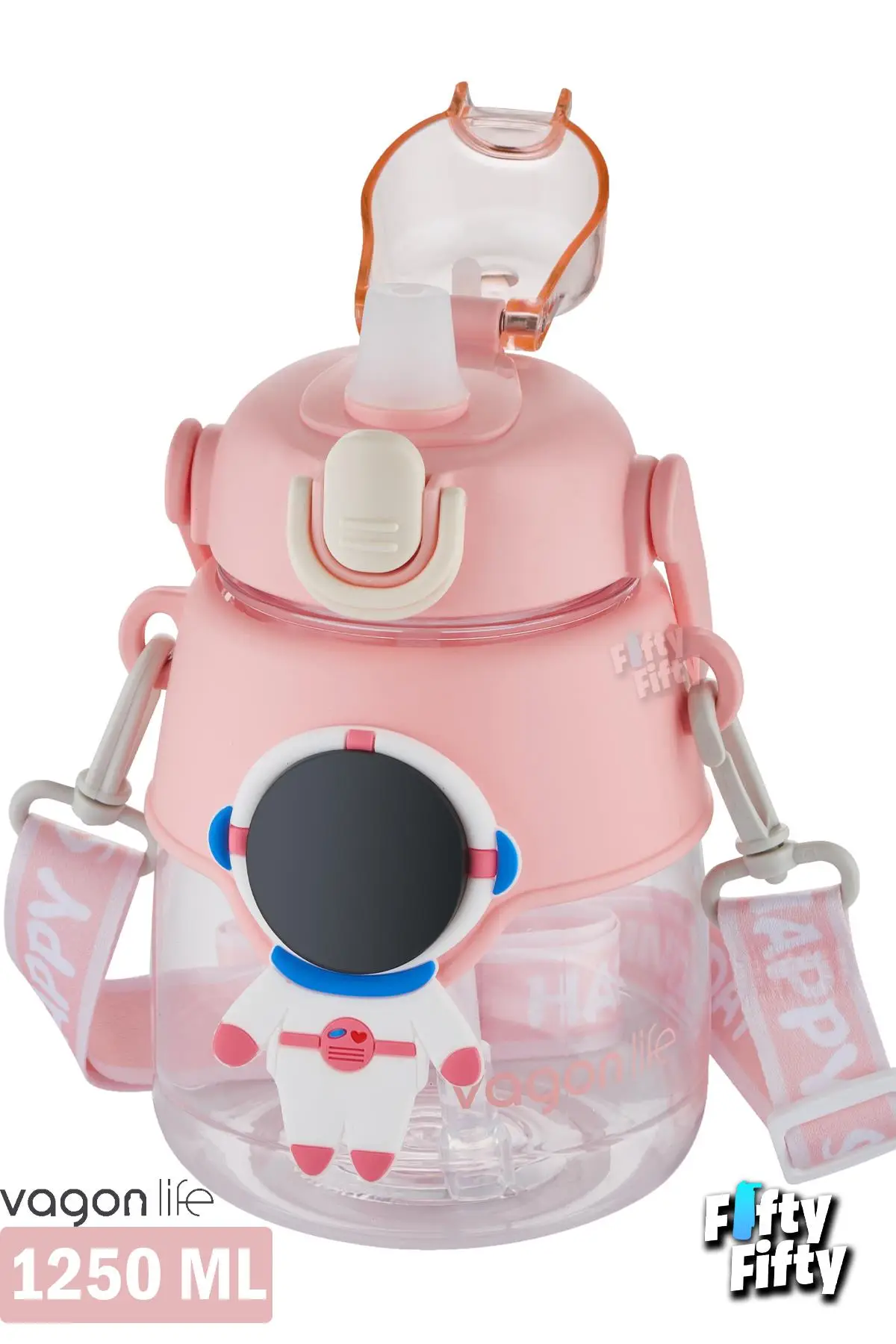 Vagonlife Silikon Pipetli 1250 ML Büyük Boy Askılı Ve Kulplu Su Matarası -Çıkartma Hediyeli-FFVGN6276-1250ML