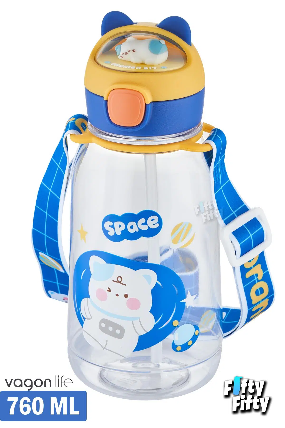 Vagonlife Pipetli 760 ML Boyun Askılı Çocuk Su Matarası 3D Hayvan Figürlü-FFVGN2021-760ML