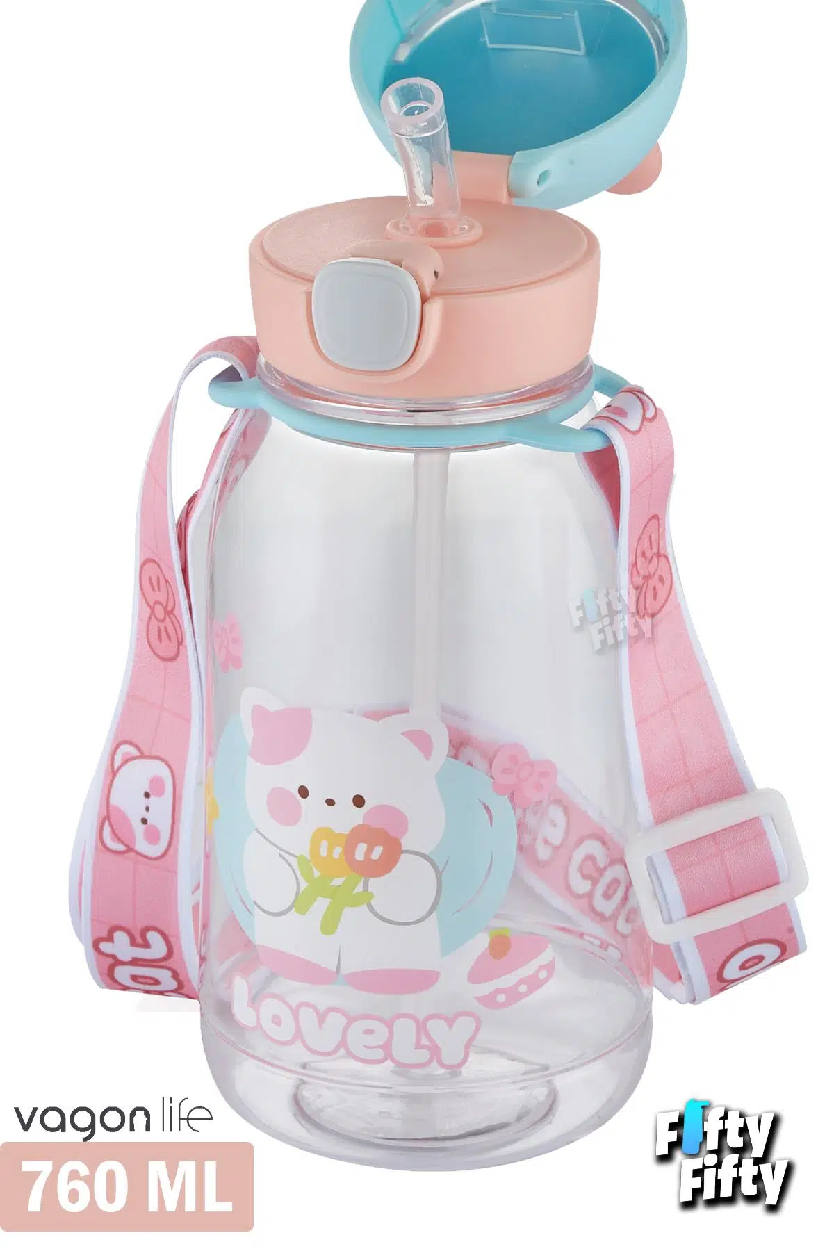 Vagonlife Pipetli 760 ML Boyun Askılı Çocuk Su Matarası 3D Hayvan Figürlü-FFVGN2021-760ML