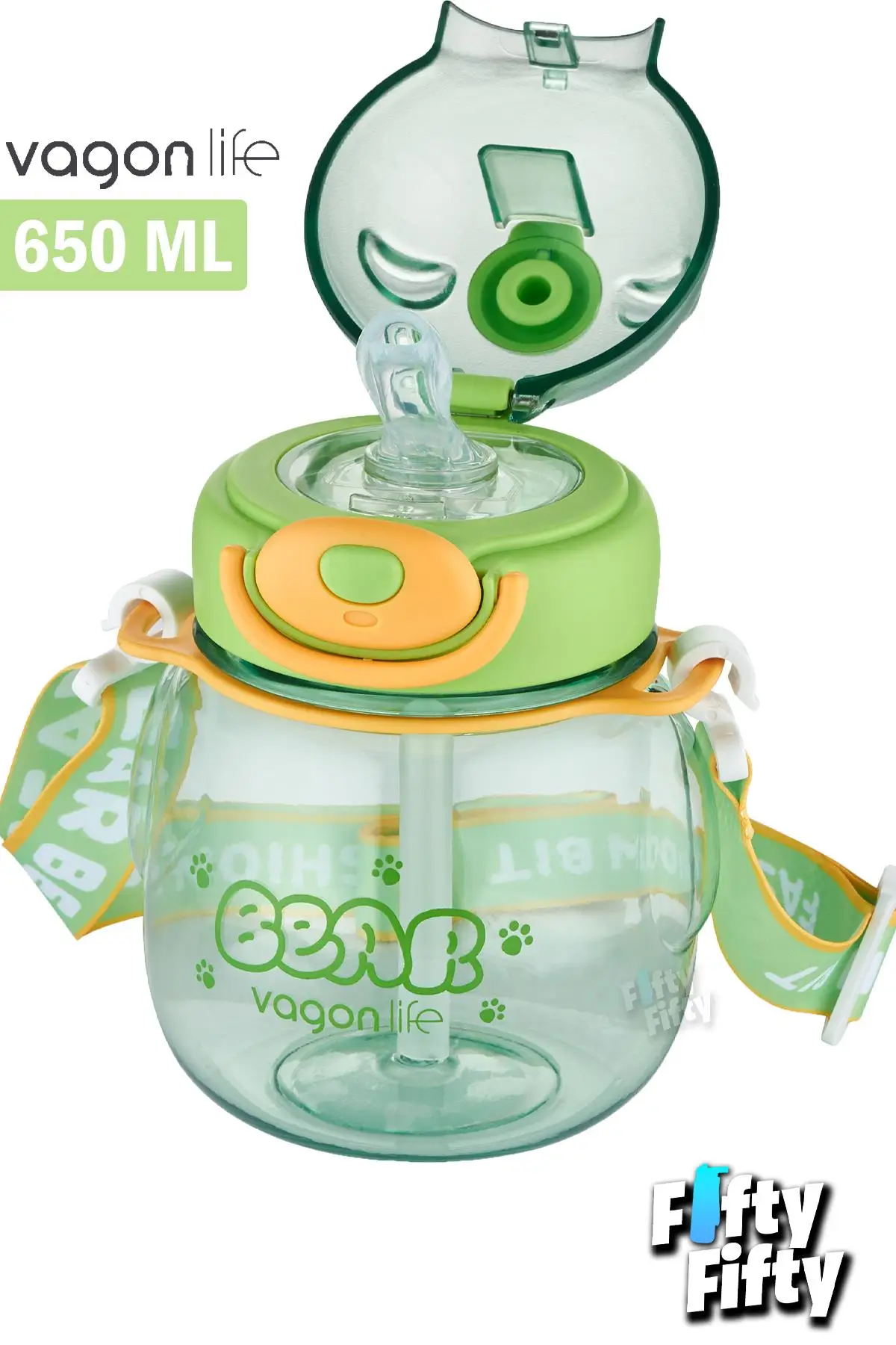 Vagonlife Pipetli 720 ML Boyun Askılı Çocuk Su Matarası 5 Farklı Renk-FFVGN2026-720ML
