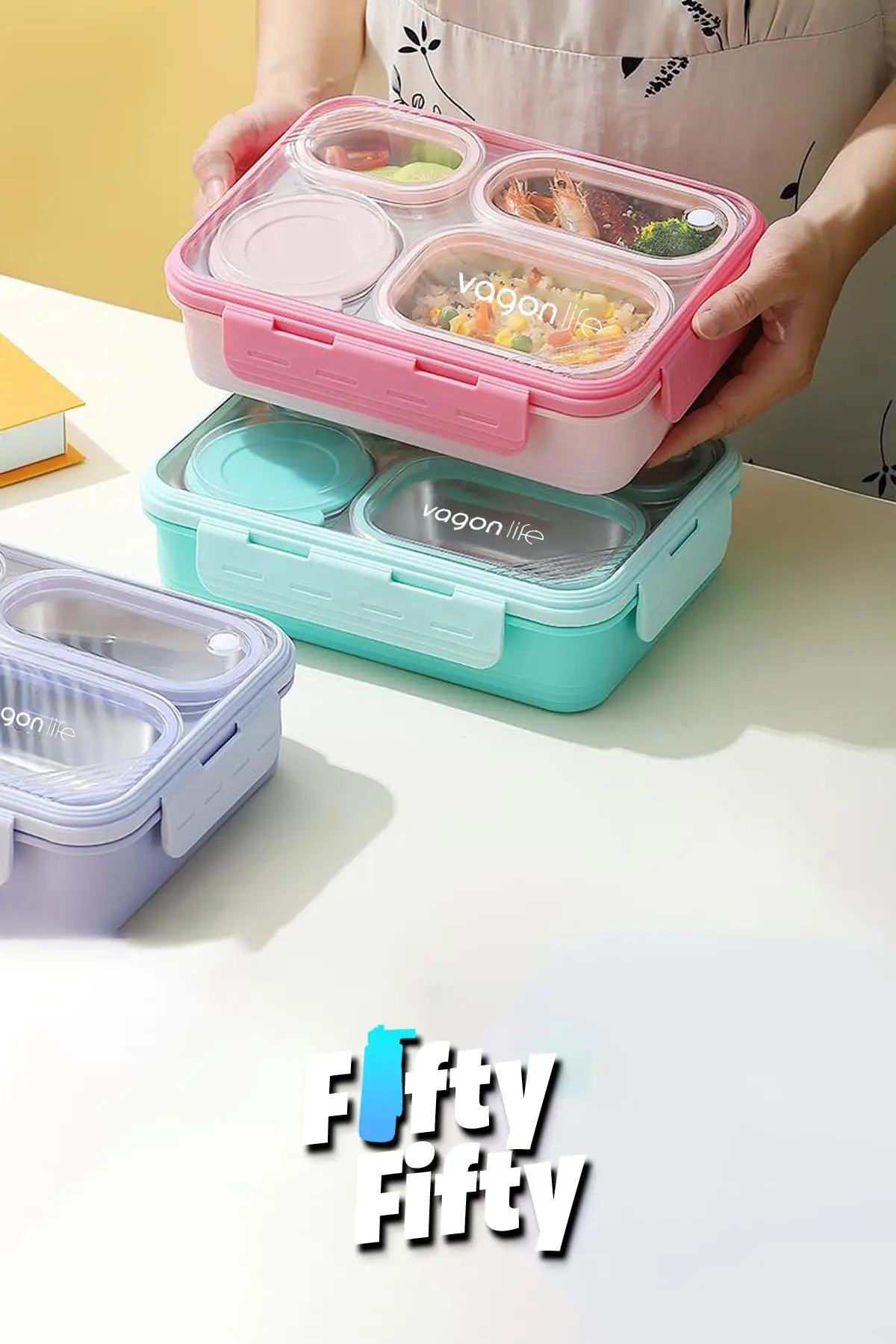 Vagonlife Lunch Box 950 ML Paslanmaz Çelik Tek Kat Dört Bölmeli Çorba Kaseli Metal Kaşıklı-FFLBOX7099
