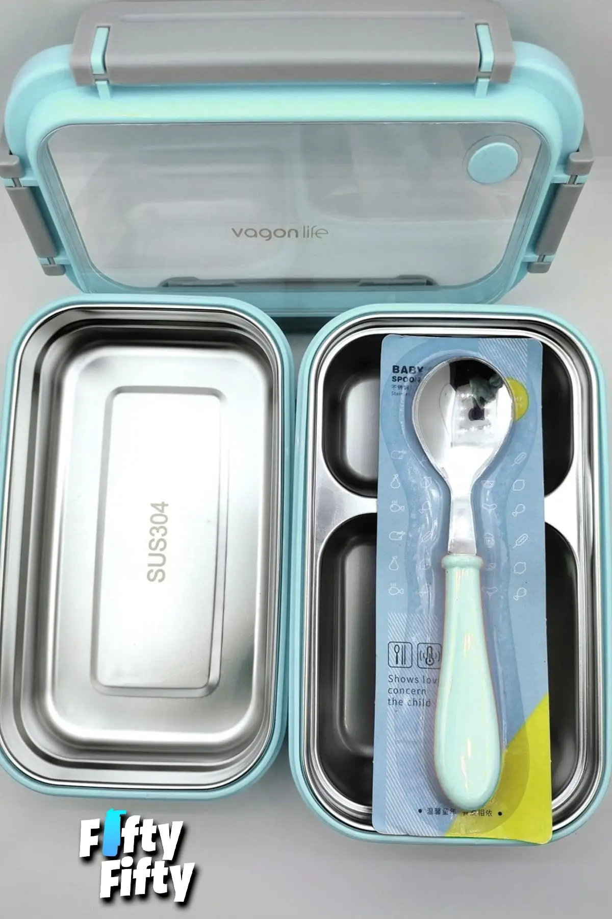 Vagonlife Lunch Box 1200 ML İki Kat Üç Bölme Paslanmaz Çelik-Metal Kaşıklı-FFLBOX2215