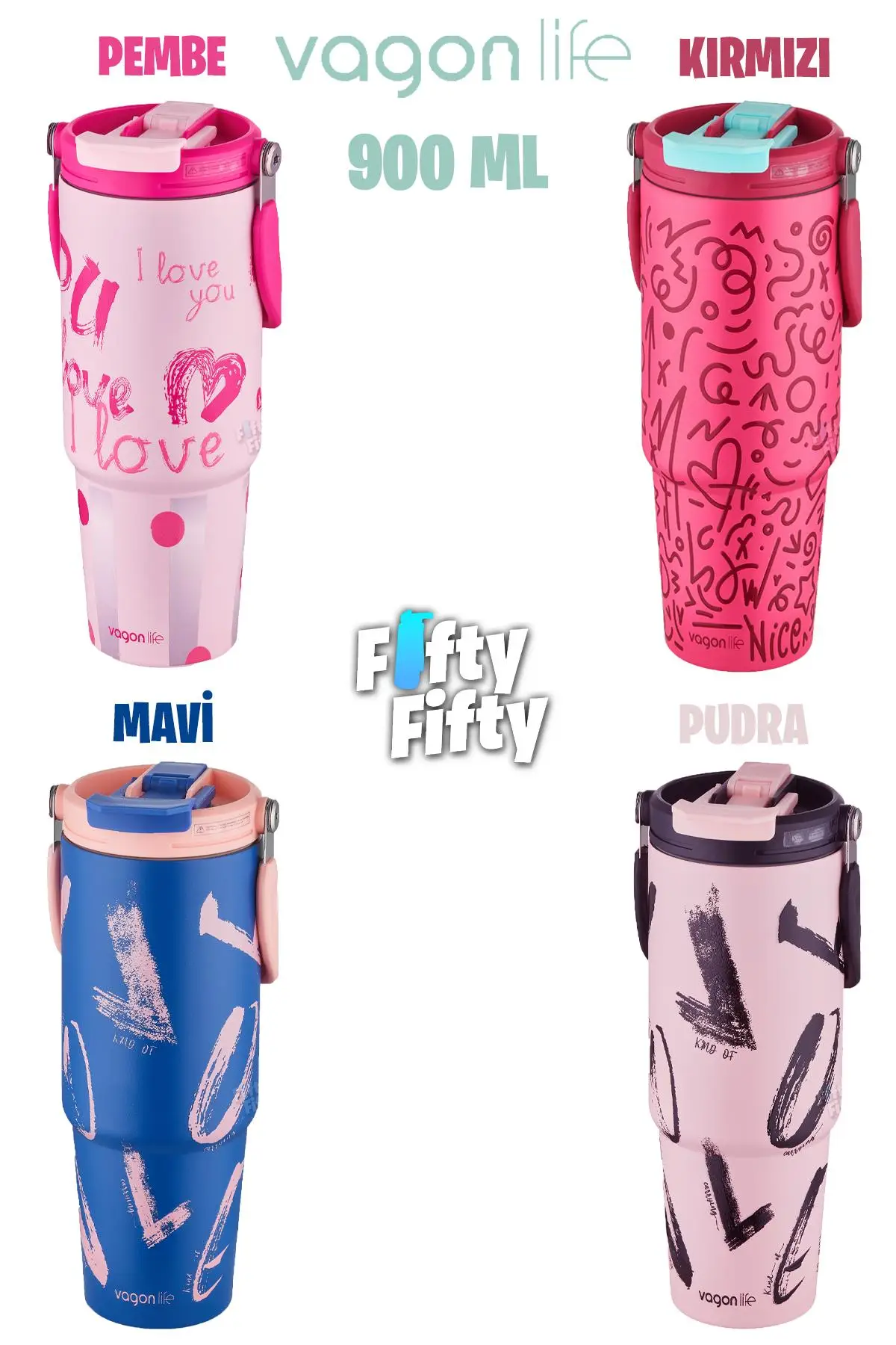 Vagonlife Tumbler Cup 0.89/30oz Pipetli/Rahat İçim Vakumlu Paslanmaz Çelik Termos-FFVGN8137900ML