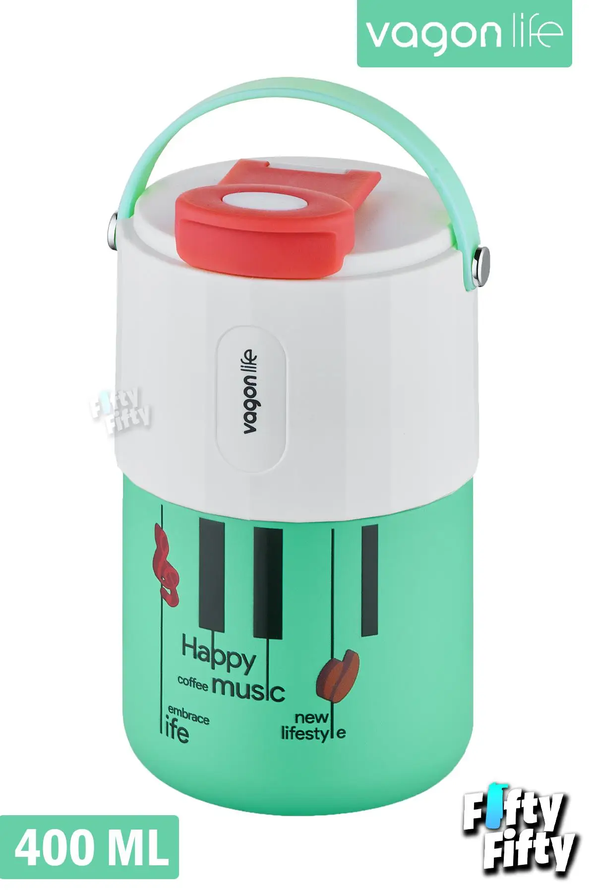 Vagonlife Tumbler 400 ML Kahve Bardağı/Mug Pipetli/Rahat İçim Paslanmaz Çelik Termos -Kulplu-FFVGN2050400ML