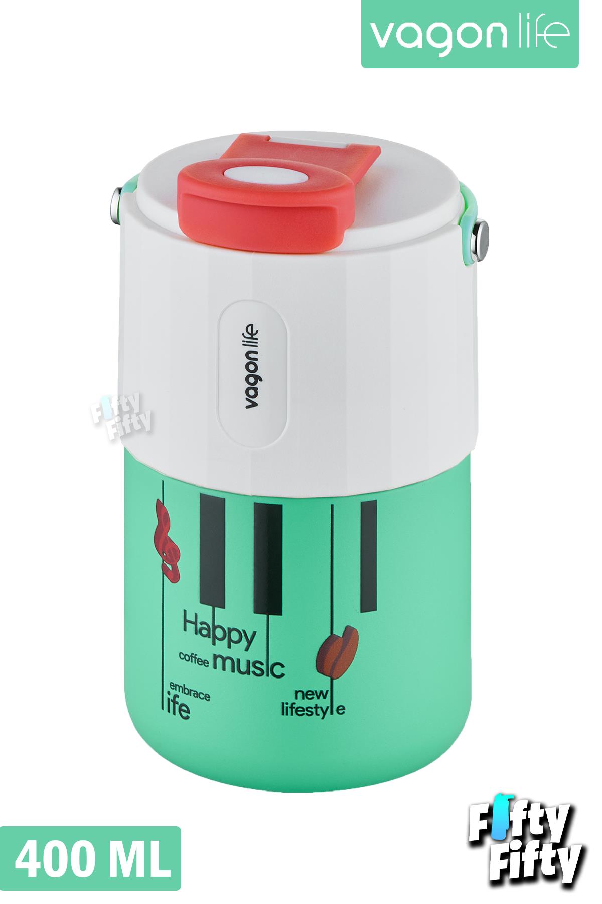 Vagonlife Tumbler 400 ML Kahve Bardağı/Mug Pipetli/Rahat İçim Paslanmaz Çelik Termos -Kulplu-FFVGN2050400ML