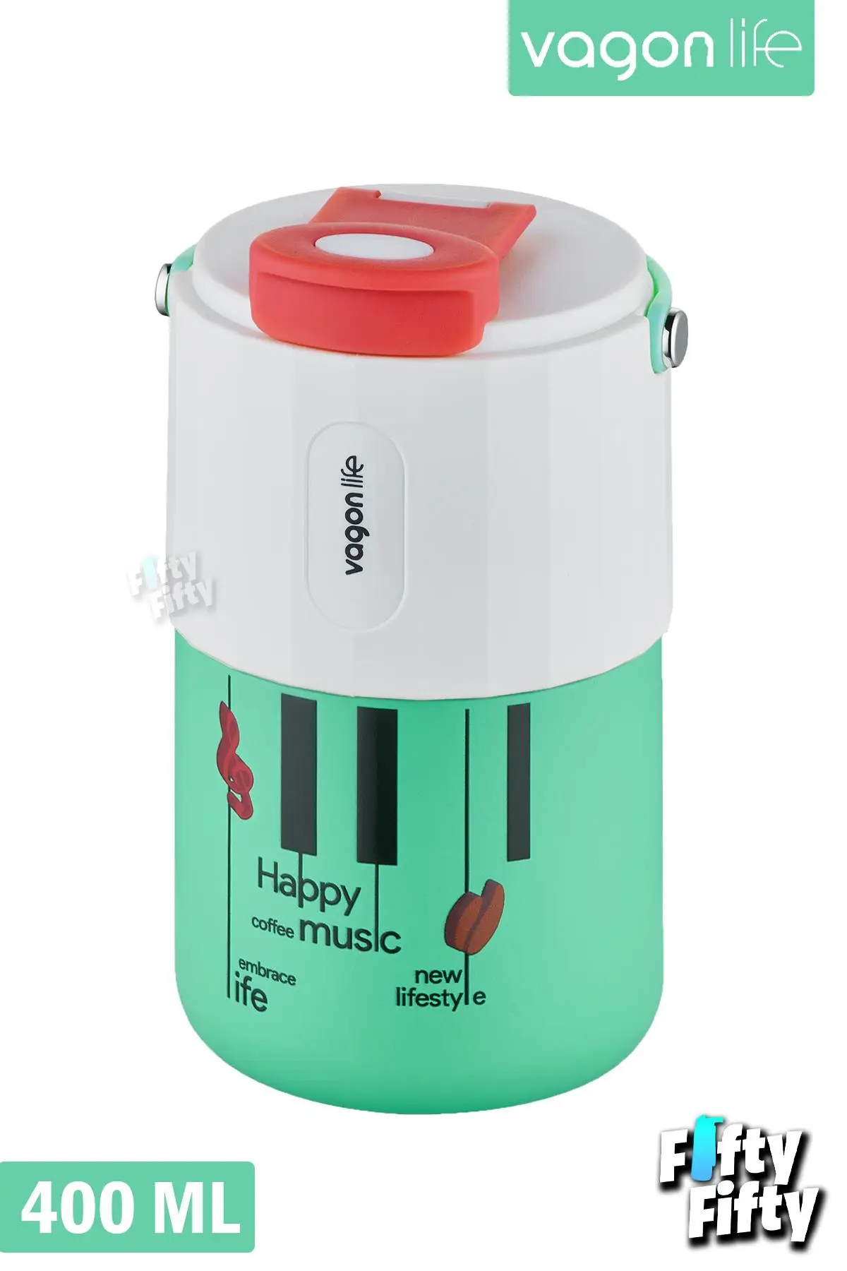 Vagonlife Tumbler 400 ML Kahve Bardağı/Mug Pipetli/Rahat İçim Paslanmaz Çelik Termos -Kulplu-FFVGN2050400ML