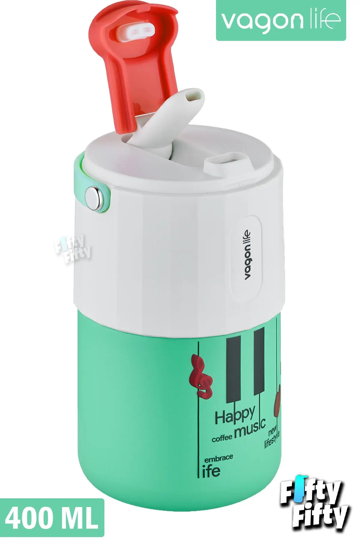 Vagonlife Tumbler 400 ML Kahve Bardağı/Mug Pipetli/Rahat İçim Paslanmaz Çelik Termos -Kulplu-FFVGN2050400ML