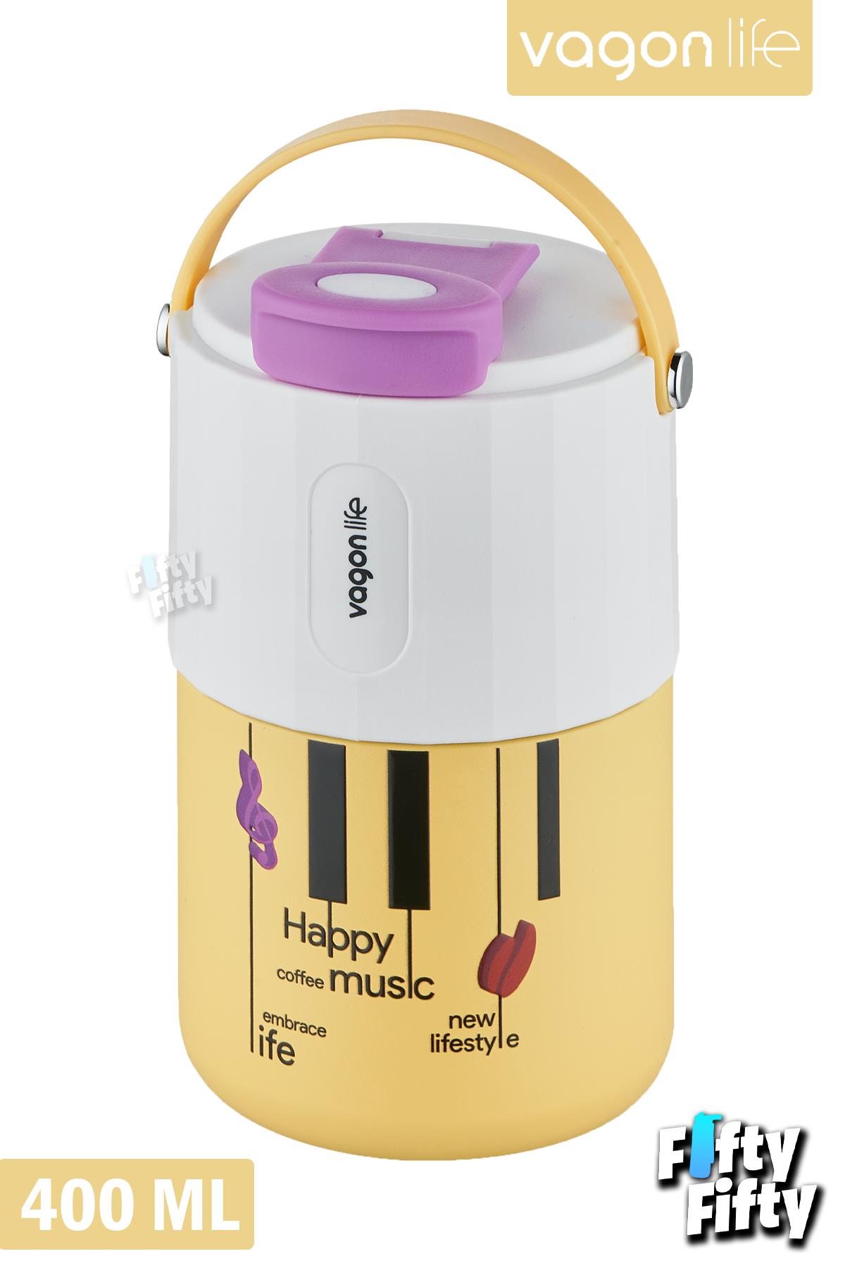 Vagonlife Tumbler 400 ML Kahve Bardağı/Mug Pipetli/Rahat İçim Paslanmaz Çelik Termos -Kulplu-FFVGN2050400ML