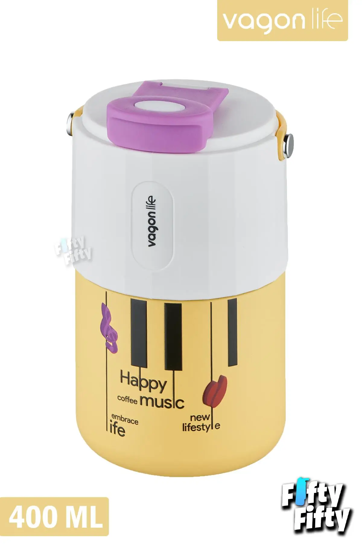 Vagonlife Tumbler 400 ML Kahve Bardağı/Mug Pipetli/Rahat İçim Paslanmaz Çelik Termos -Kulplu-FFVGN2050400ML