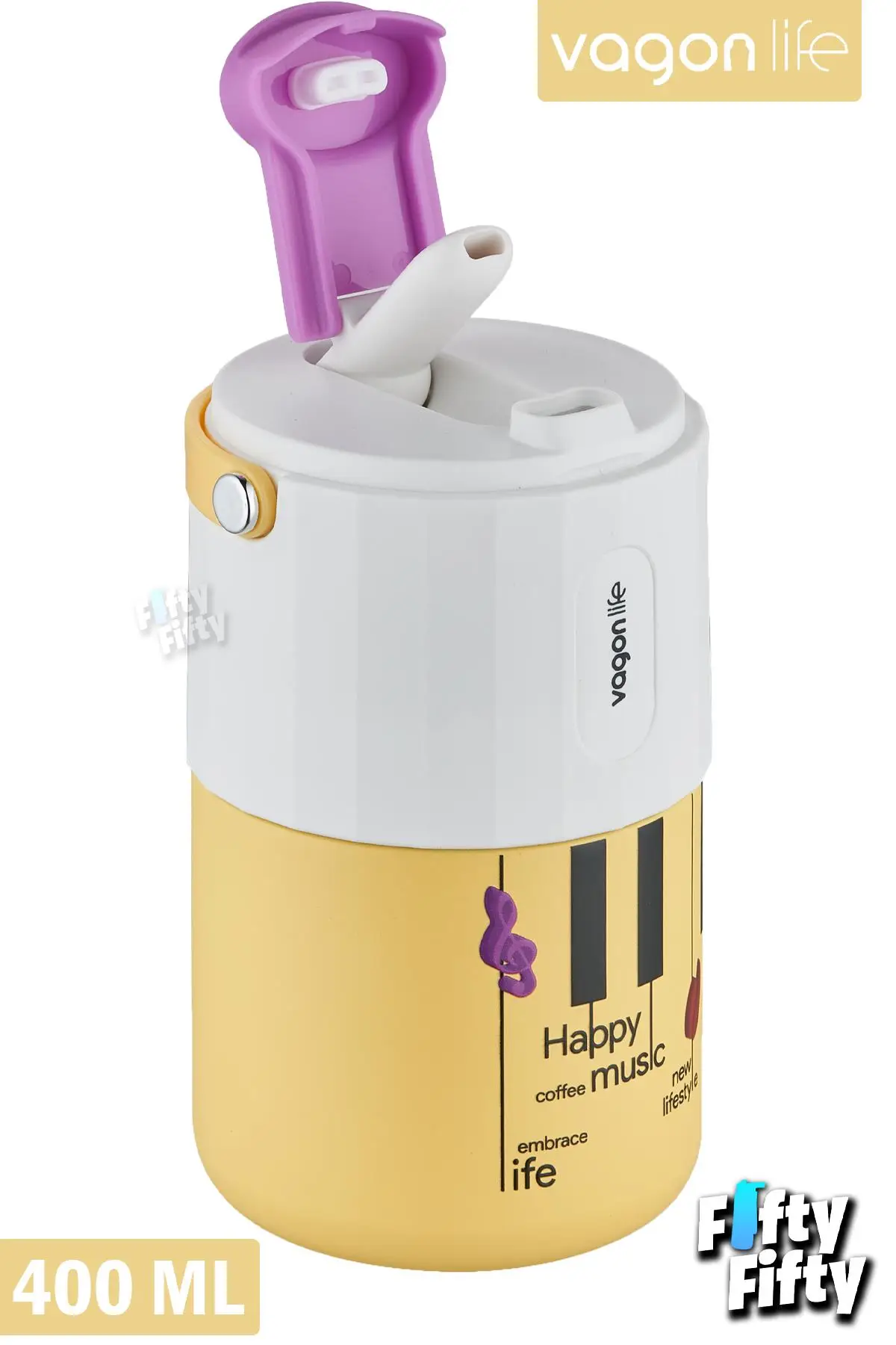 Vagonlife Tumbler 400 ML Kahve Bardağı/Mug Pipetli/Rahat İçim Paslanmaz Çelik Termos -Kulplu-FFVGN2050400ML
