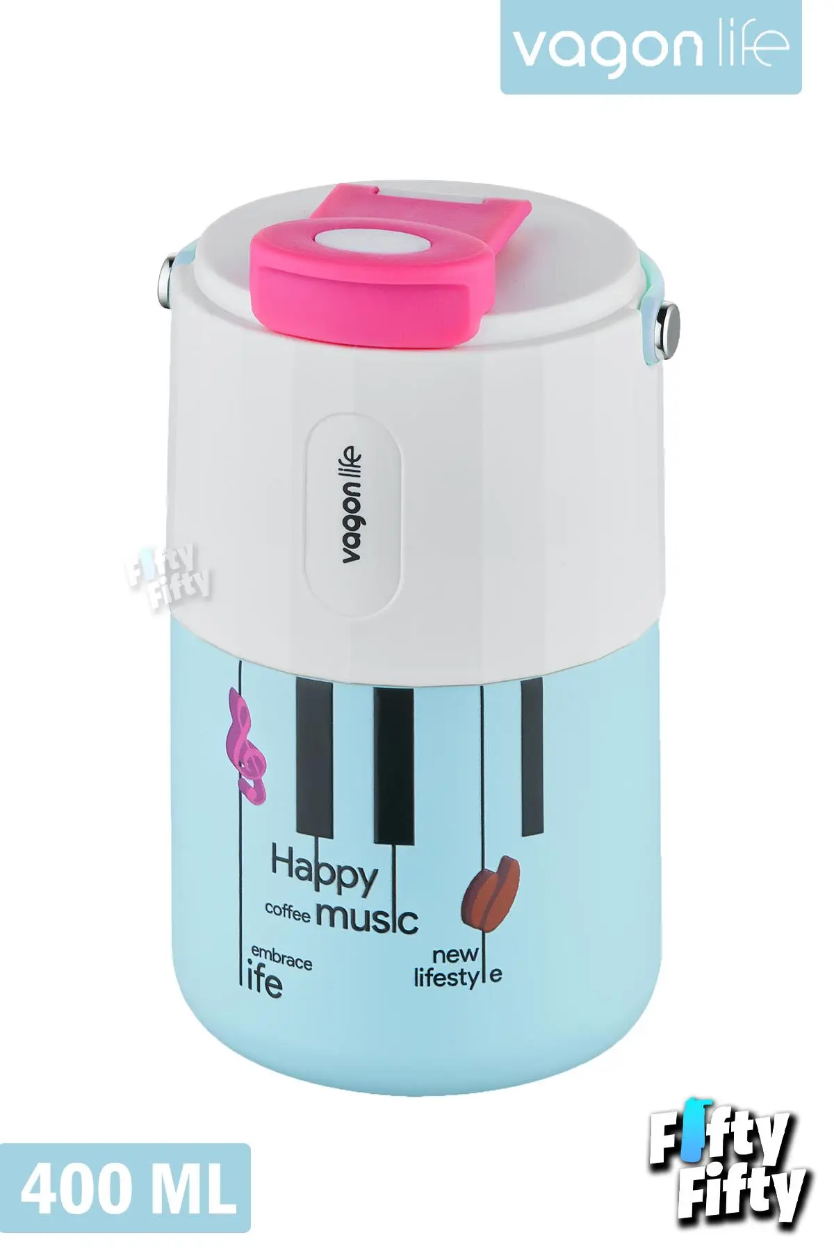 Vagonlife Tumbler 400 ML Kahve Bardağı/Mug Pipetli/Rahat İçim Paslanmaz Çelik Termos -Kulplu-FFVGN2050400ML