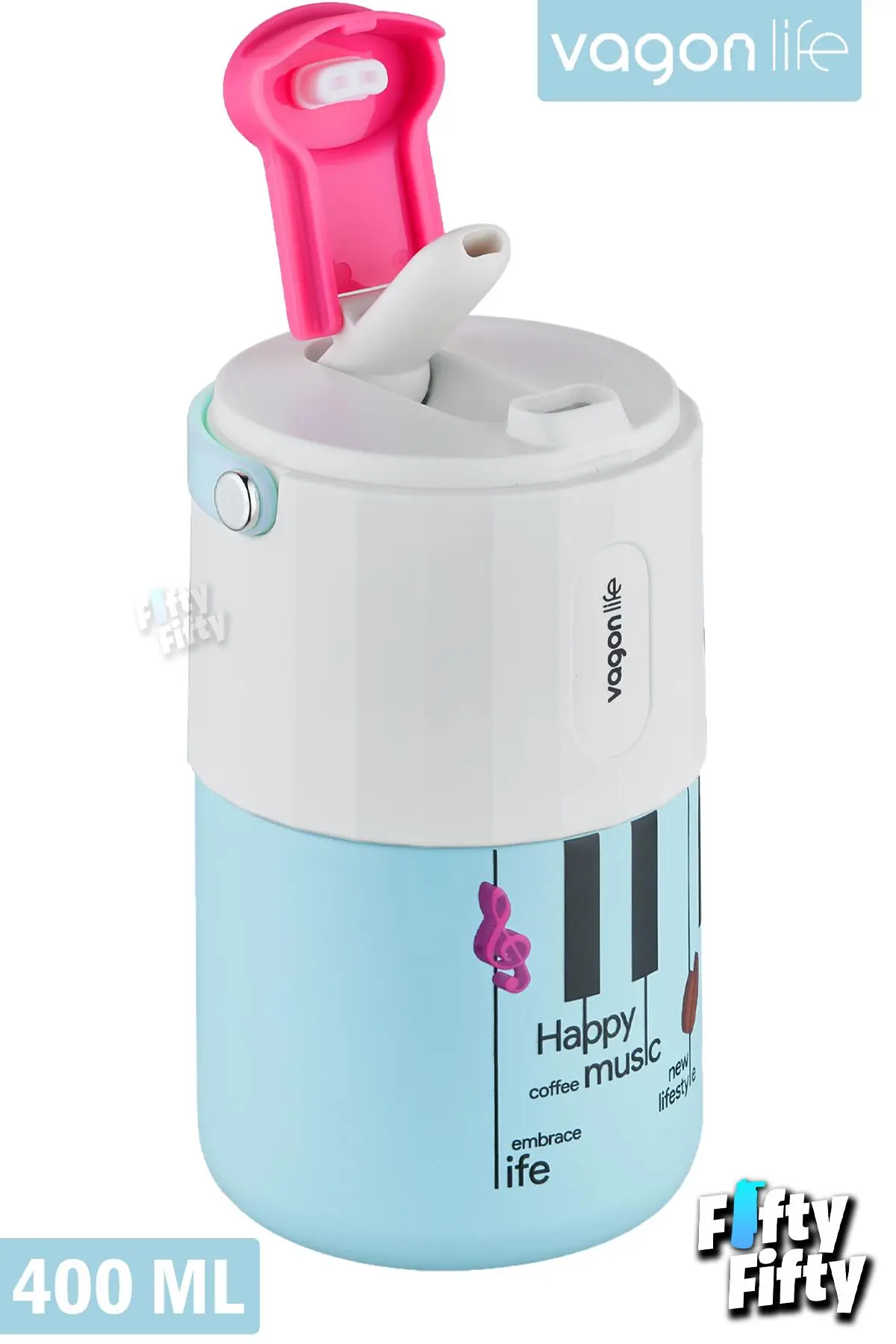Vagonlife Tumbler 400 ML Kahve Bardağı/Mug Pipetli/Rahat İçim Paslanmaz Çelik Termos -Kulplu-FFVGN2050400ML