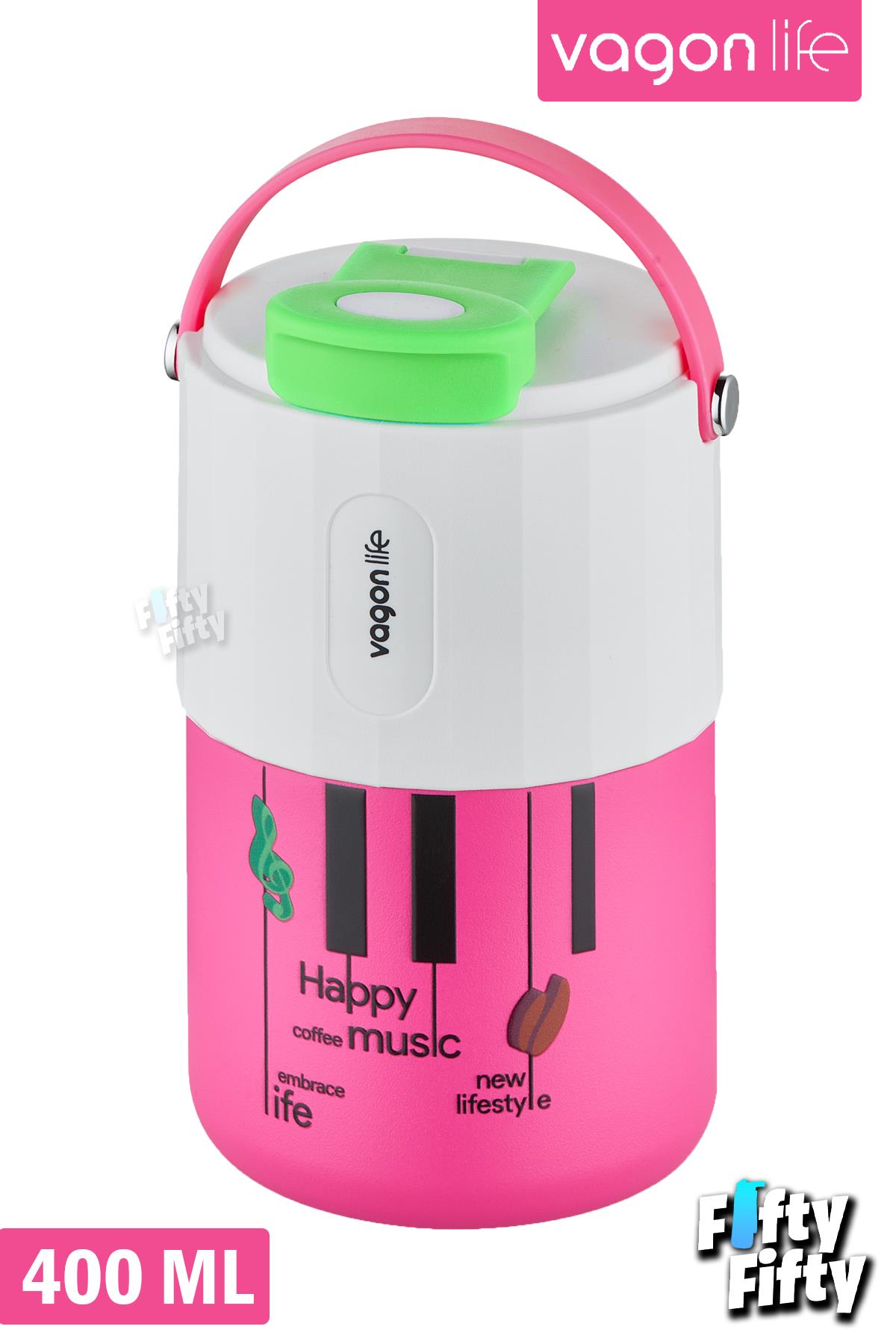 Vagonlife Tumbler 400 ML Kahve Bardağı/Mug Pipetli/Rahat İçim Paslanmaz Çelik Termos -Kulplu-FFVGN2050400ML - Pembe