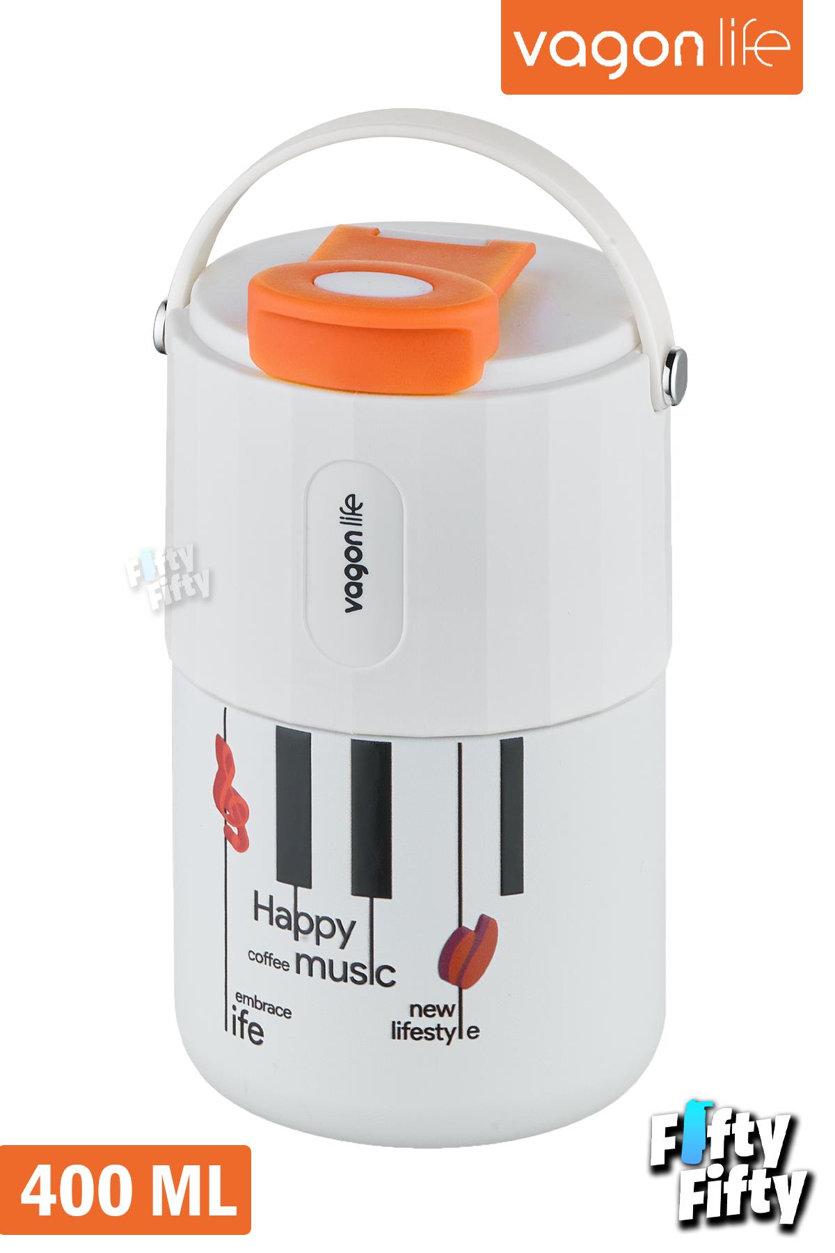 Vagonlife Tumbler 400 ML Kahve Bardağı/Mug Pipetli/Rahat İçim Paslanmaz Çelik Termos -Kulplu-FFVGN2050400ML - Beyaz