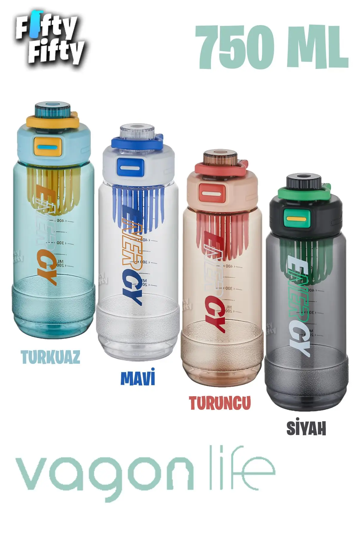 Vagonlife 750 ML -Energy- Rahat İçim (Pipetsiz) Kulplu Su Matarası -Süzgeçli-FFVGN2030750ML