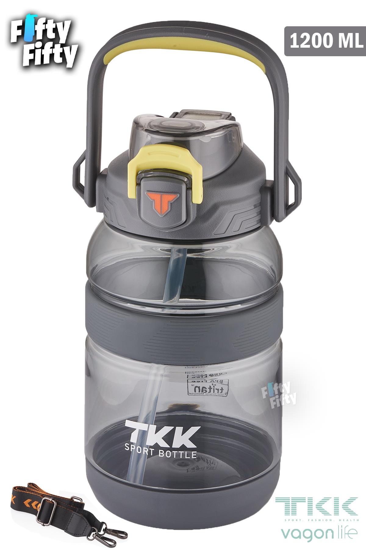 TKK 1200 ML Tek Kapak Çift Kullanım Pipetli/Rahat İçim Tritan Su Matarası-FFTKK1026-1200ML