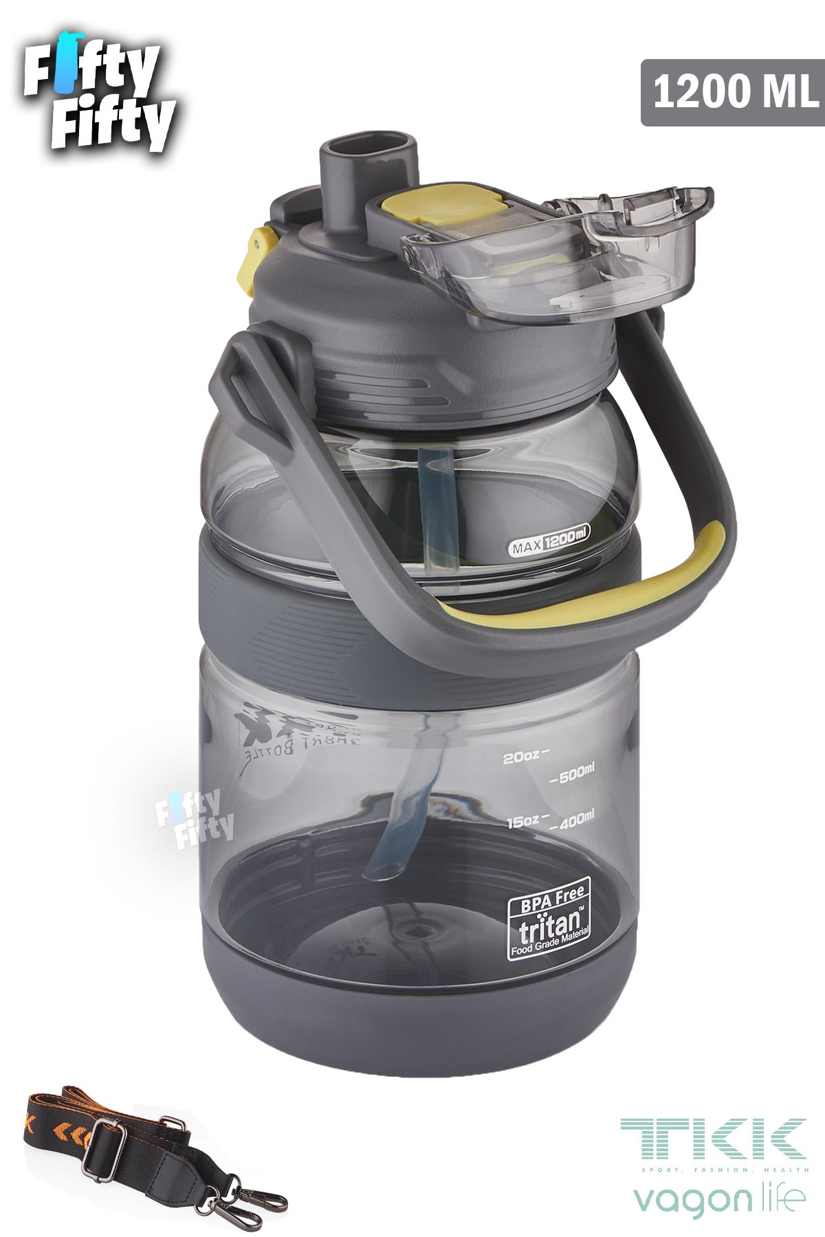 TKK 1200 ML Tek Kapak Çift Kullanım Pipetli/Rahat İçim Tritan Su Matarası-FFTKK1026-1200ML