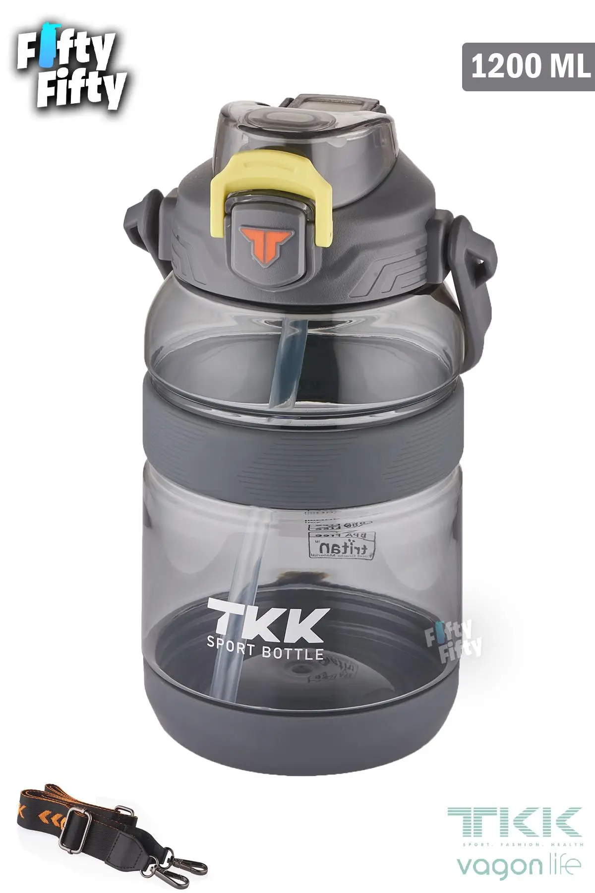 TKK 1200 ML Tek Kapak Çift Kullanım Pipetli/Rahat İçim Tritan Su Matarası-FFTKK1026-1200ML
