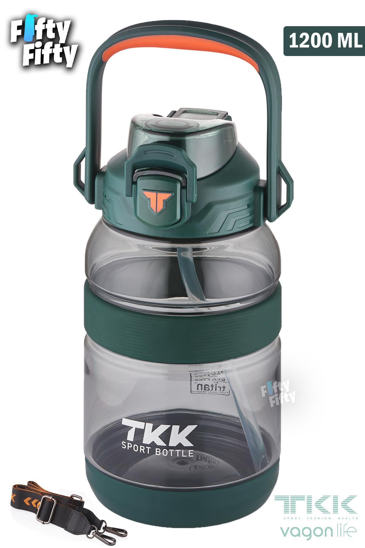 TKK 1200 ML Tek Kapak Çift Kullanım Pipetli/Rahat İçim Tritan Su Matarası-FFTKK1026-1200ML - Yeşil