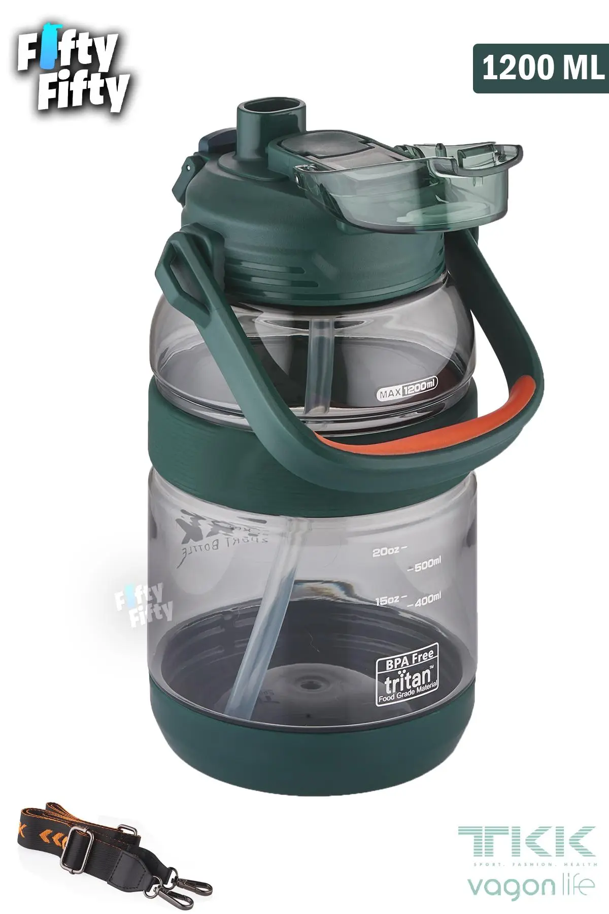 TKK 1200 ML Tek Kapak Çift Kullanım Pipetli/Rahat İçim Tritan Su Matarası-FFTKK1026-1200ML