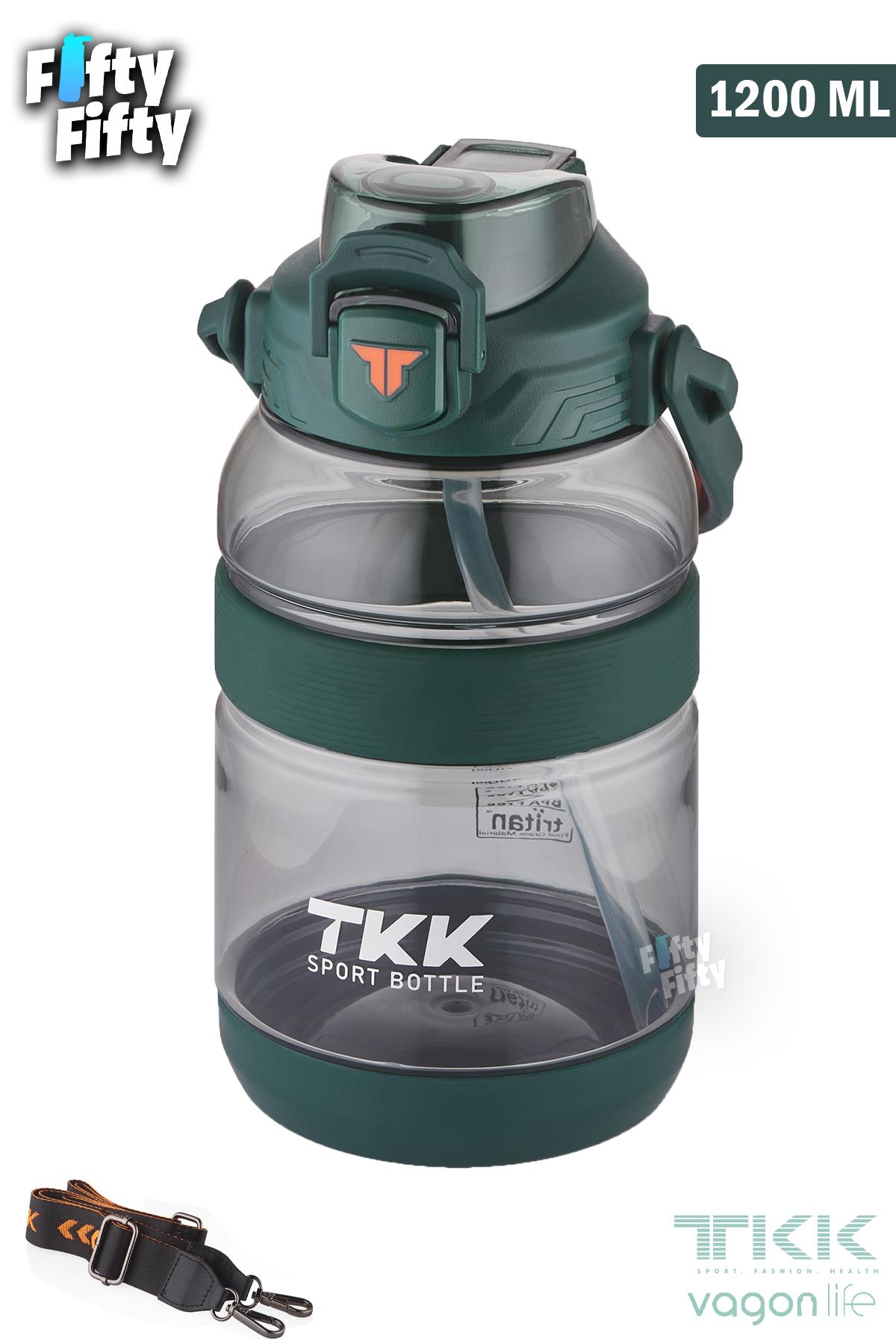 TKK 1200 ML Tek Kapak Çift Kullanım Pipetli/Rahat İçim Tritan Su Matarası-FFTKK1026-1200ML