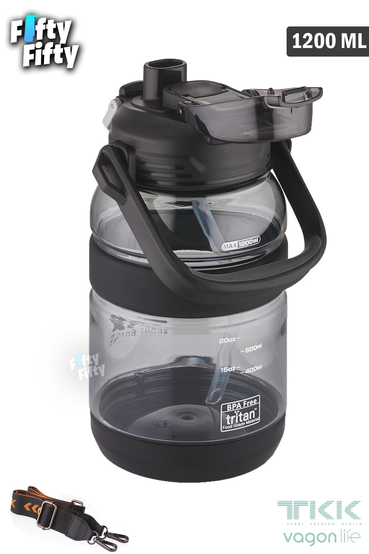 TKK 1200 ML Tek Kapak Çift Kullanım Pipetli/Rahat İçim Tritan Su Matarası-FFTKK1026-1200ML