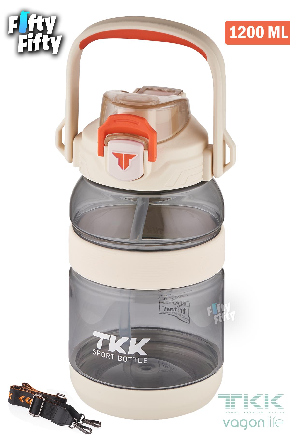 TKK 1200 ML Tek Kapak Çift Kullanım Pipetli/Rahat İçim Tritan Su Matarası-FFTKK1026-1200ML - Beyaz