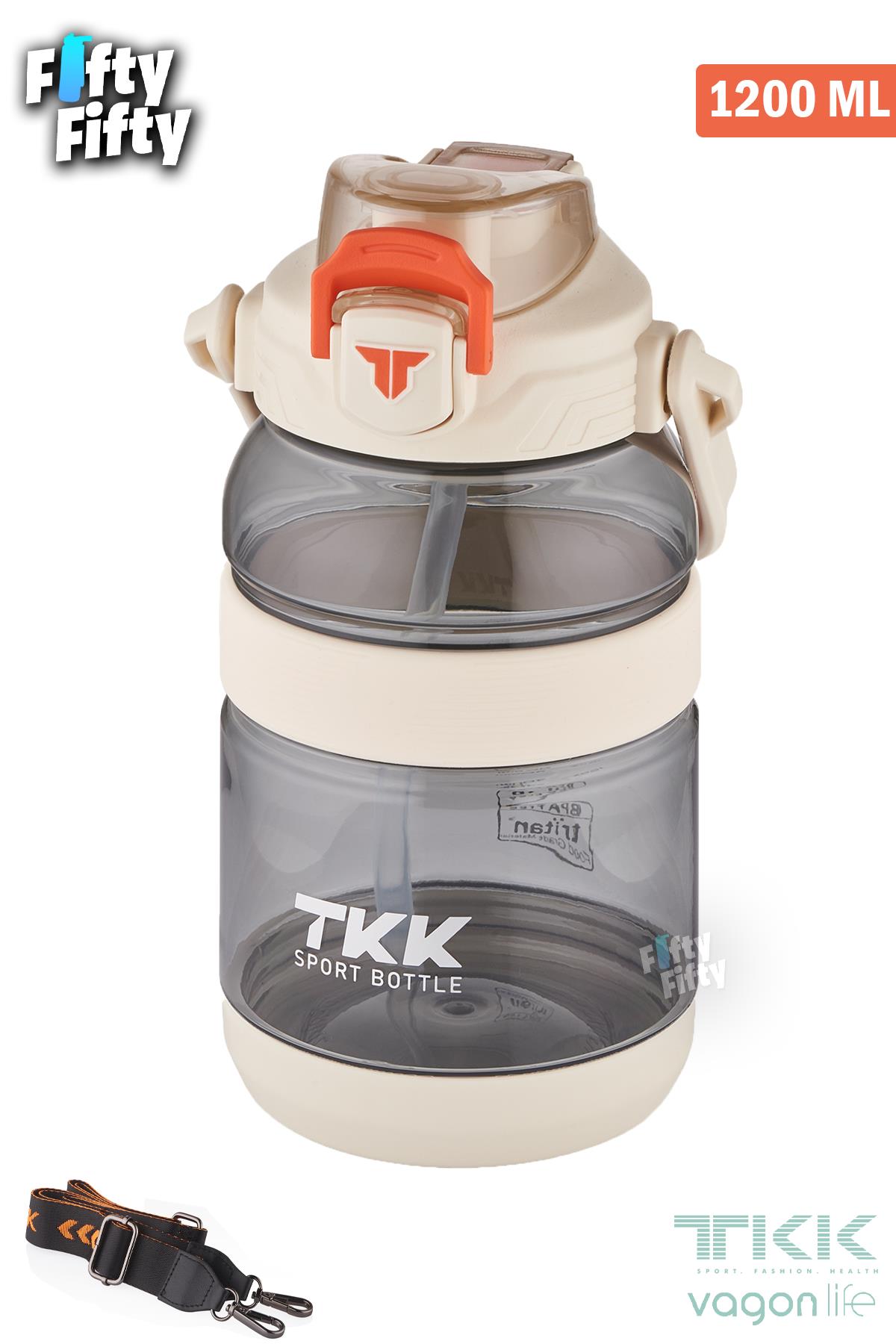 TKK 1200 ML Tek Kapak Çift Kullanım Pipetli/Rahat İçim Tritan Su Matarası-FFTKK1026-1200ML