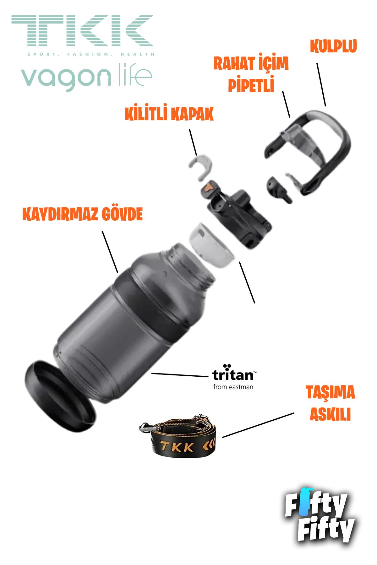 TKK 1200 ML Tek Kapak Çift Kullanım Pipetli/Rahat İçim Tritan Su Matarası-FFTKK1026-1200ML