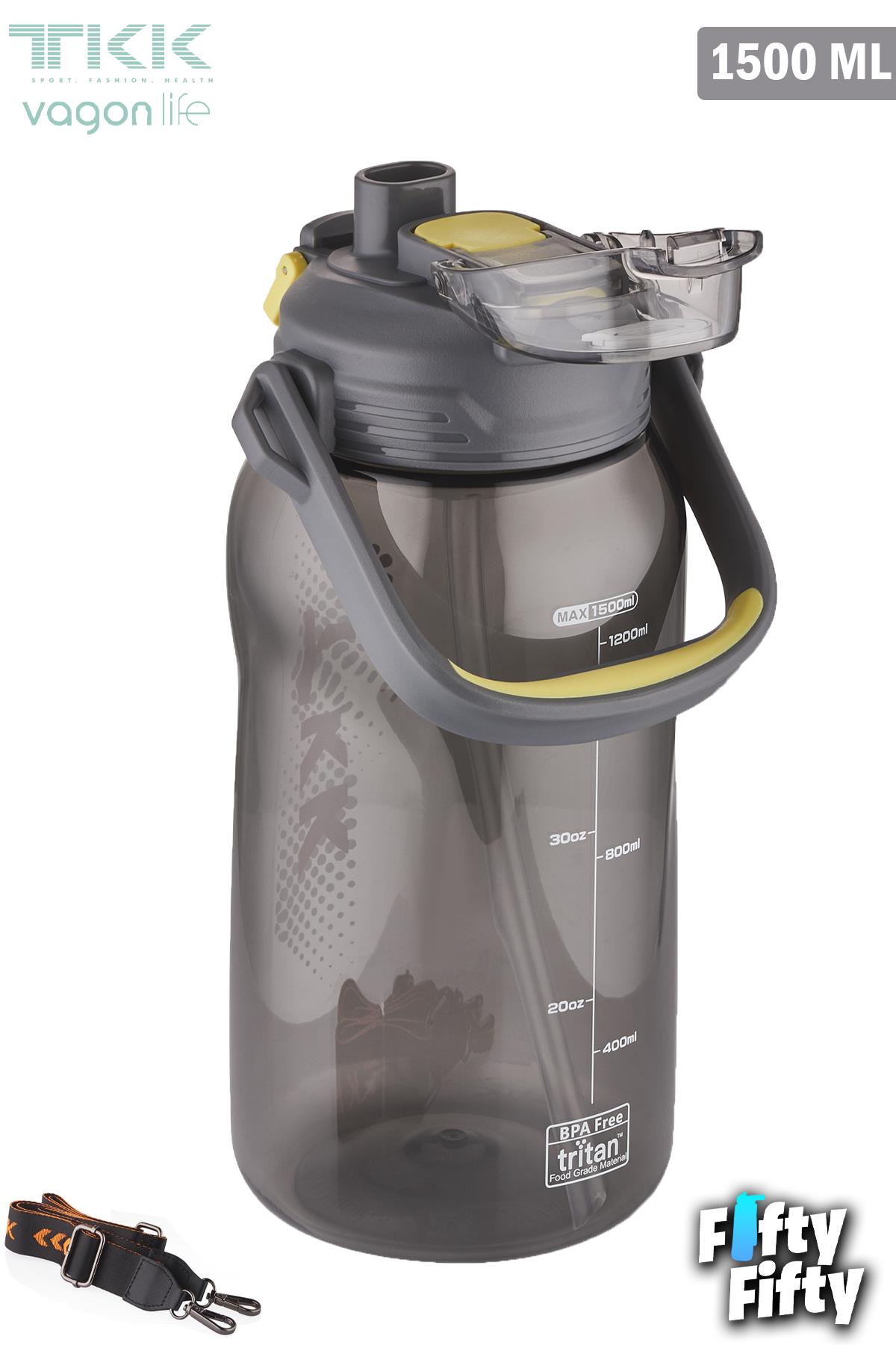 TKK 1500 ML Tek Kapak Çift Kullanım Pipetli/Rahat İçim Tritan Su Matarası-FFTKK1027-1500ML
