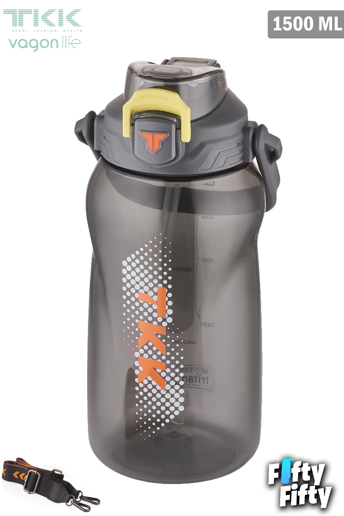 TKK 1500 ML Tek Kapak Çift Kullanım Pipetli/Rahat İçim Tritan Su Matarası-FFTKK1027-1500ML